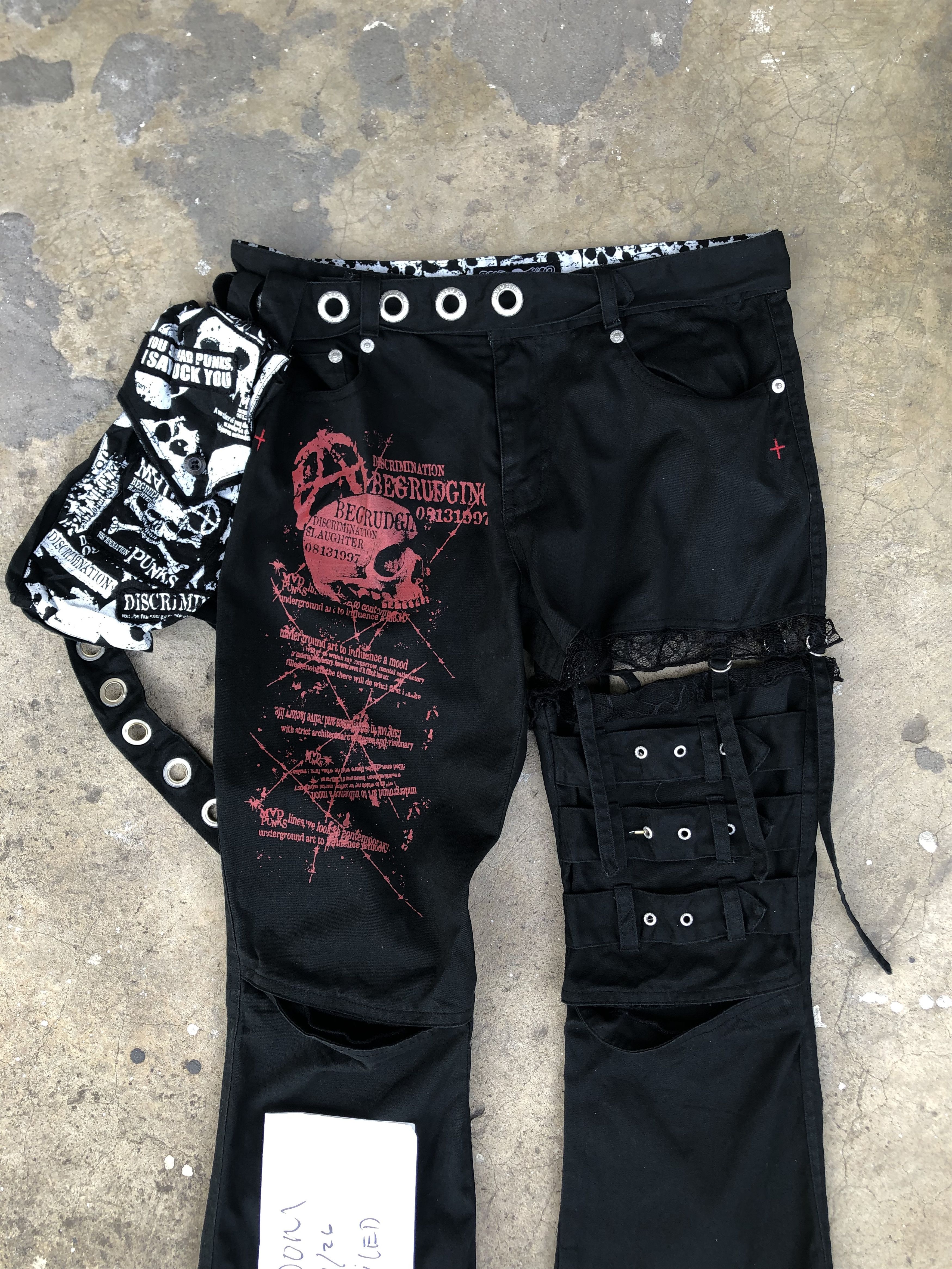 Japanese Brand Mad Girl MGB-50 Bondage Flare Pants Mad Punks Goth Punk Y2K Size 29" - 4 Thumbnail