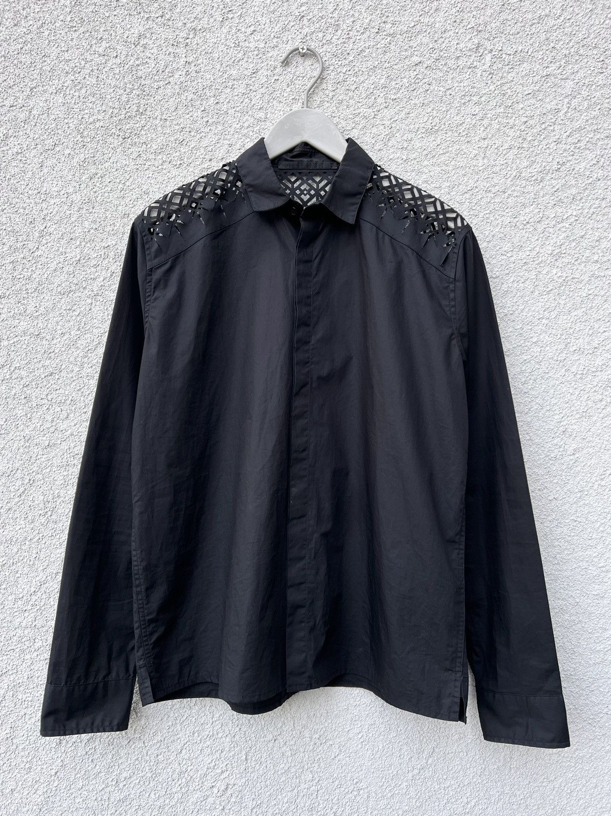 image of Haider Ackermann Ss19 Runway Laser Cut Black Poplin Shirt Size 42 L, Men's