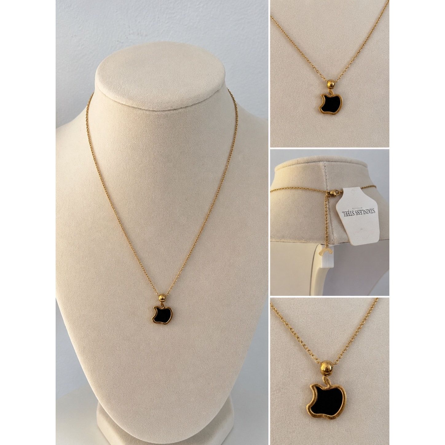Other Black Apple Pendant Necklace Gold Stainless Steel Minimal Size ONE SIZE - 7 Thumbnail