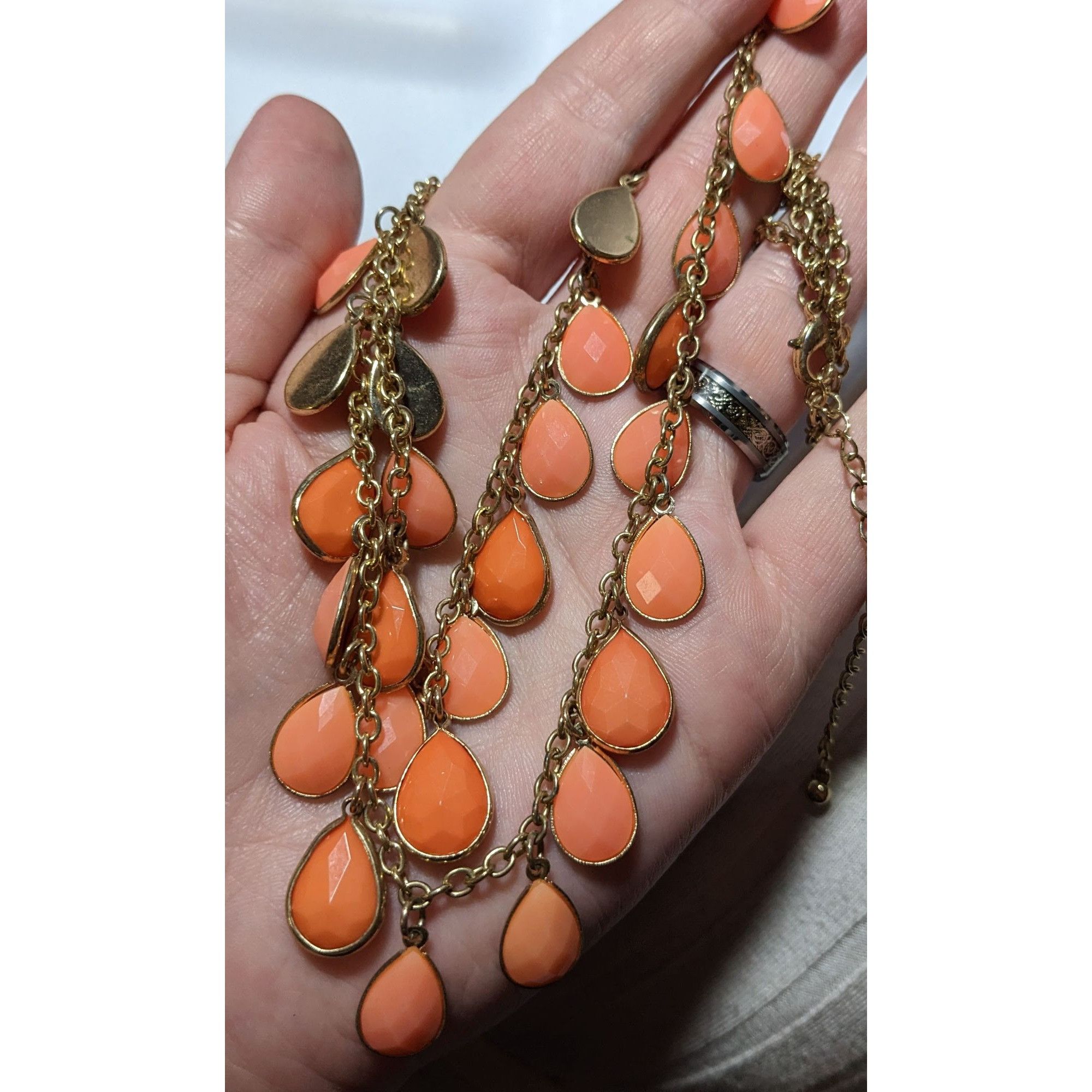 Other Orange And Gold Multilayer Teardrop Fringe Necklace Size ONE SIZE - 7 Thumbnail