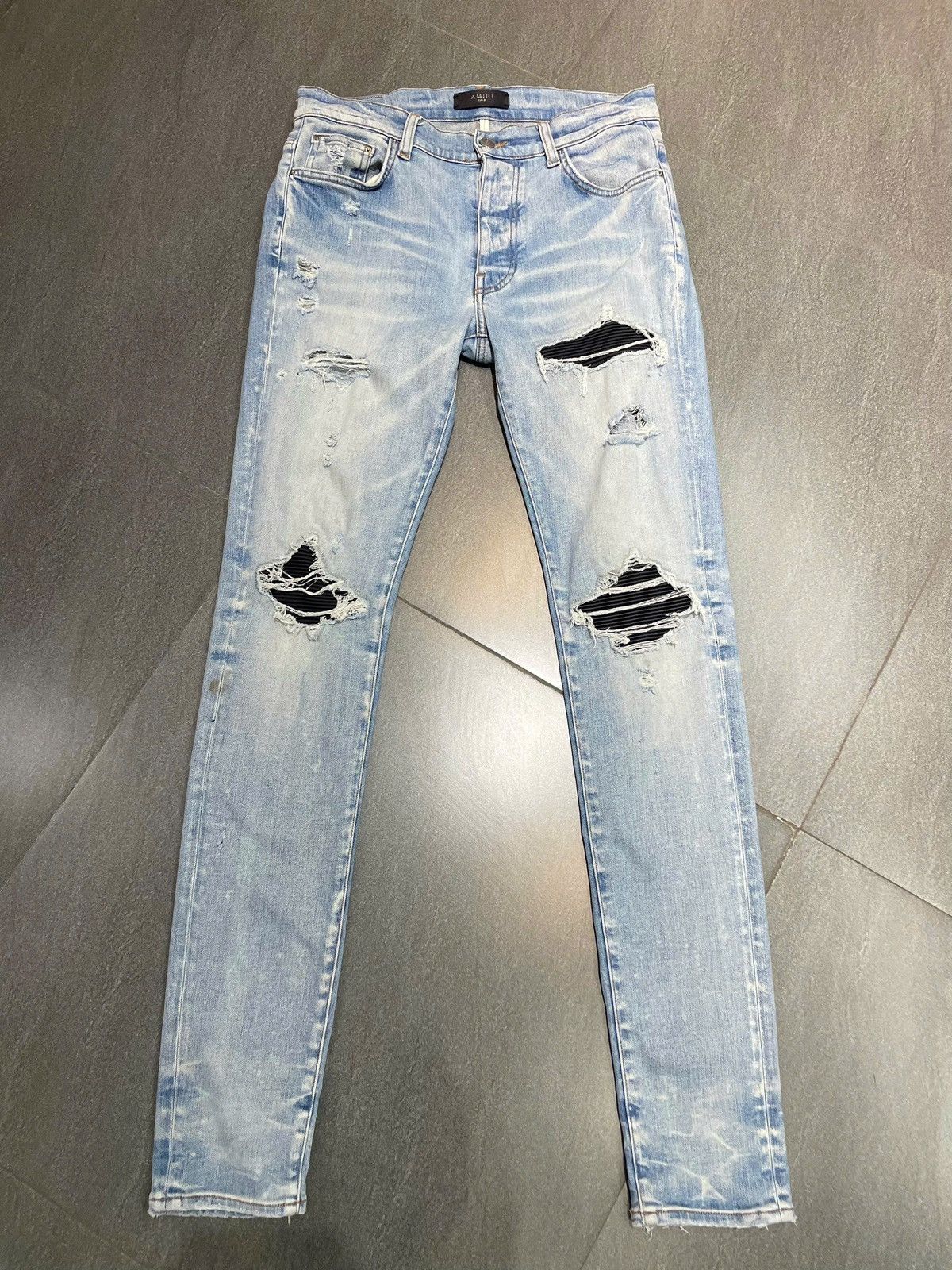 Amiri Amiri Blue Denim Brown Patch Jeans Size US 31 - 1 Thumbnail