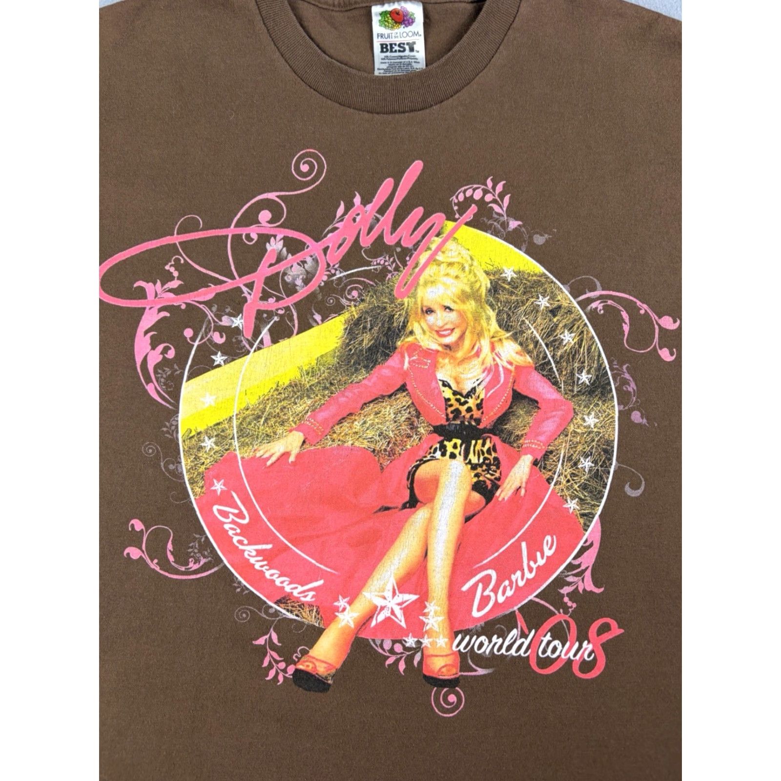 Fruit Of The Loom VINTAGE Dolly Parton Shirt Womens Medium Brown Short Sleeve Dollywood Music Y2K Size M / US 6-8 / IT 42-44 - 2 Thumbnail