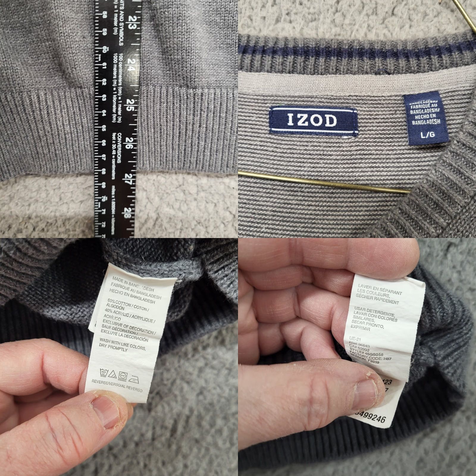Izod IZOD Sweater Mens Size Large Charcoal Gray V-Neck Long Sleeve Preppy College Pullover Knitting Knit Embroidered Logo Gray Regular Fit Adult Mens Size US L / EU 52-54 / 3 - 8 Thumbnail