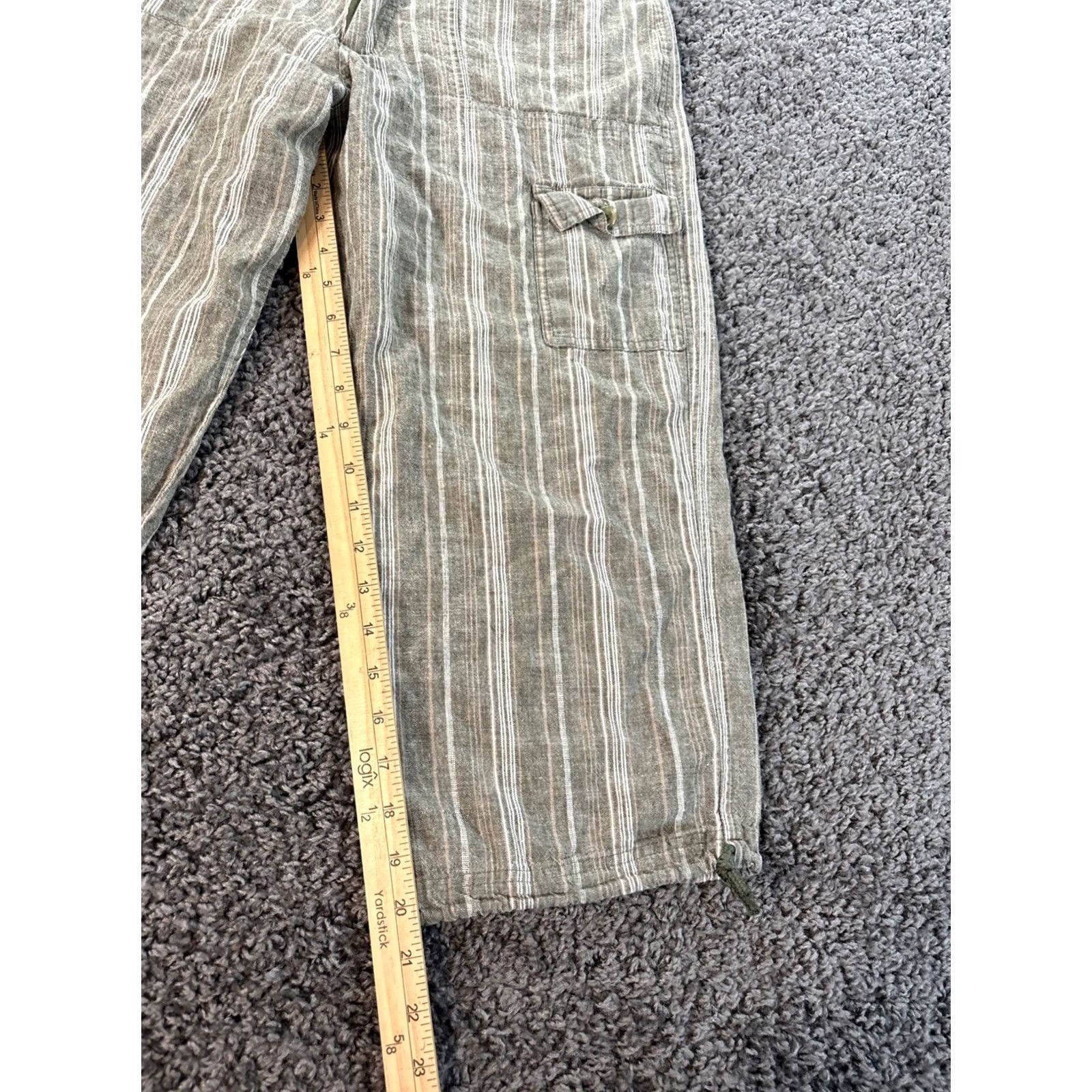Vintage VINTAGE Marla Kim Linen Pants Womens 28x20 Cropped Capri Green Stripe 90s Pants Size 28" / US 6 / IT 42 - 3 Thumbnail