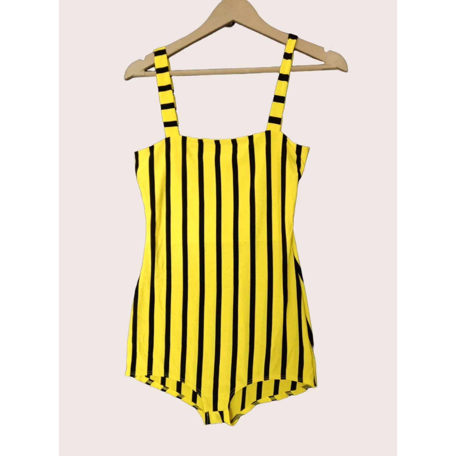 Vintage Codigo Women's One Piece Black Yellow Striped Swimsuit L Size ONE SIZE - 1 Thumbnail