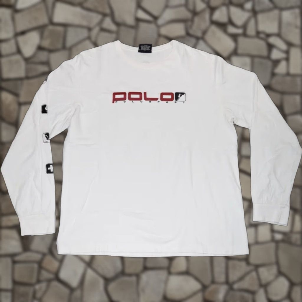VINTAGE Polo Sport Climbing Long Sleeve T-Shirt 90s White Adult Medium Rare Mens