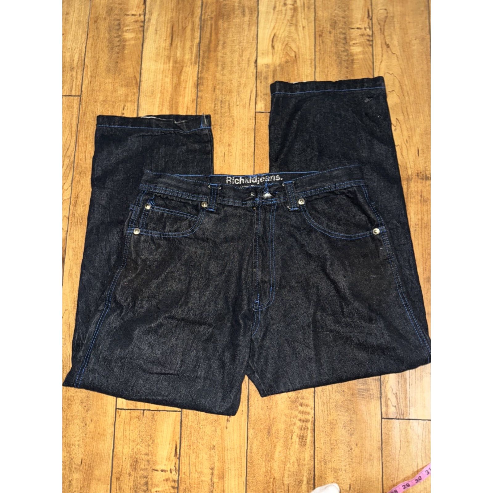 Vintage Designer Rich Kid Jeans Jeans 36x32 Dark Wash Distressed Y2K Skater Mens Regular 36 Blue Straight - Denim - Size US 36 / EU 52 - 6 Thumbnail
