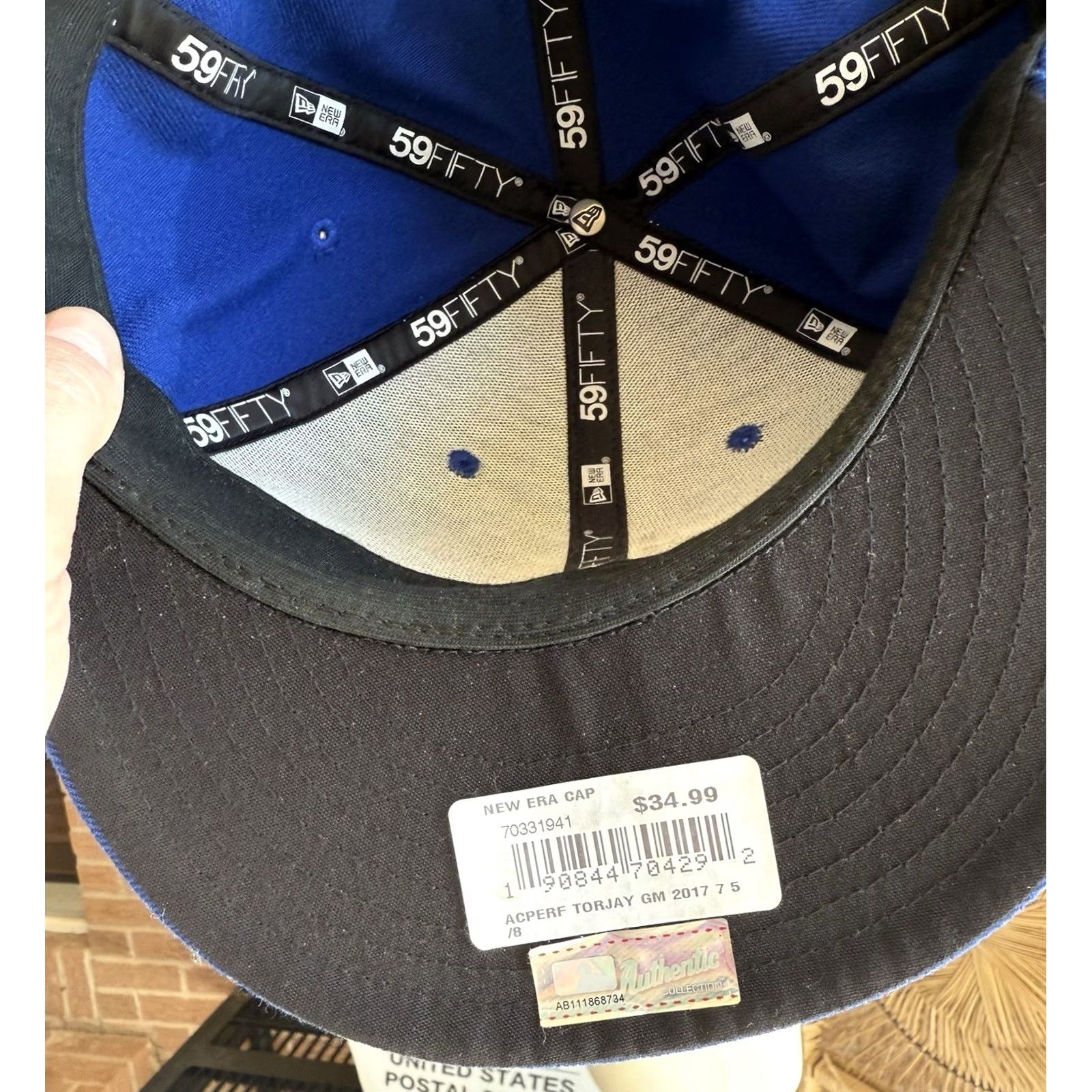 New Era Men’s New Era Toronto Blue Jays Blue 59fifty Fitted Hat MLB Cap 7 5/8 Blue Baseball Cap Mens Size ONE SIZE - 4 Thumbnail