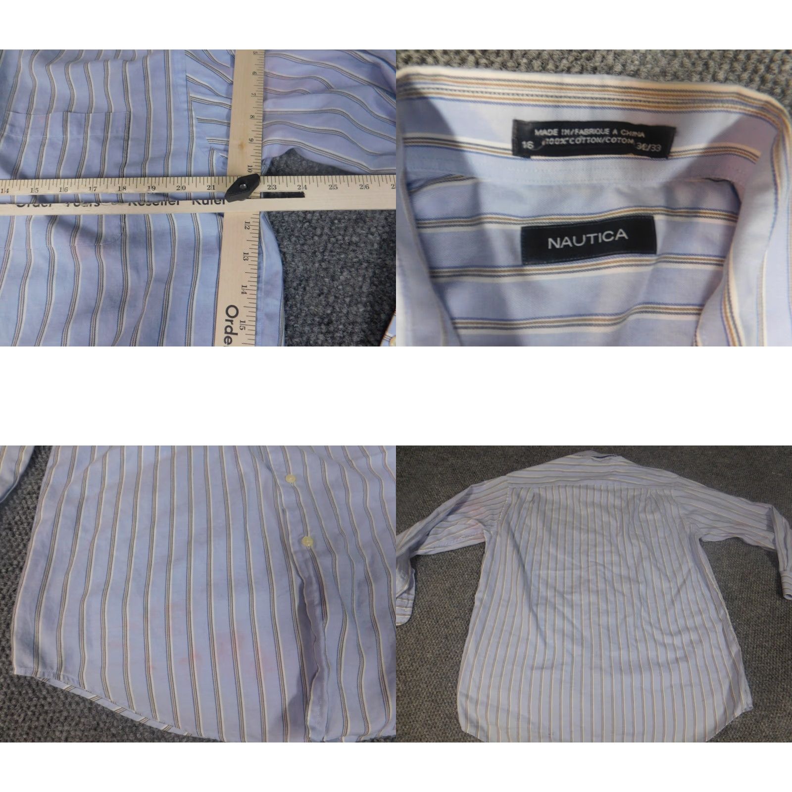 Nautica Nautica Mens Shirt Dress Shirt 16 Blue Striped Button-Down Long Sleeve Cotton Knit Vintage? No Size US L / EU 52-54 / 3 - 8 Thumbnail