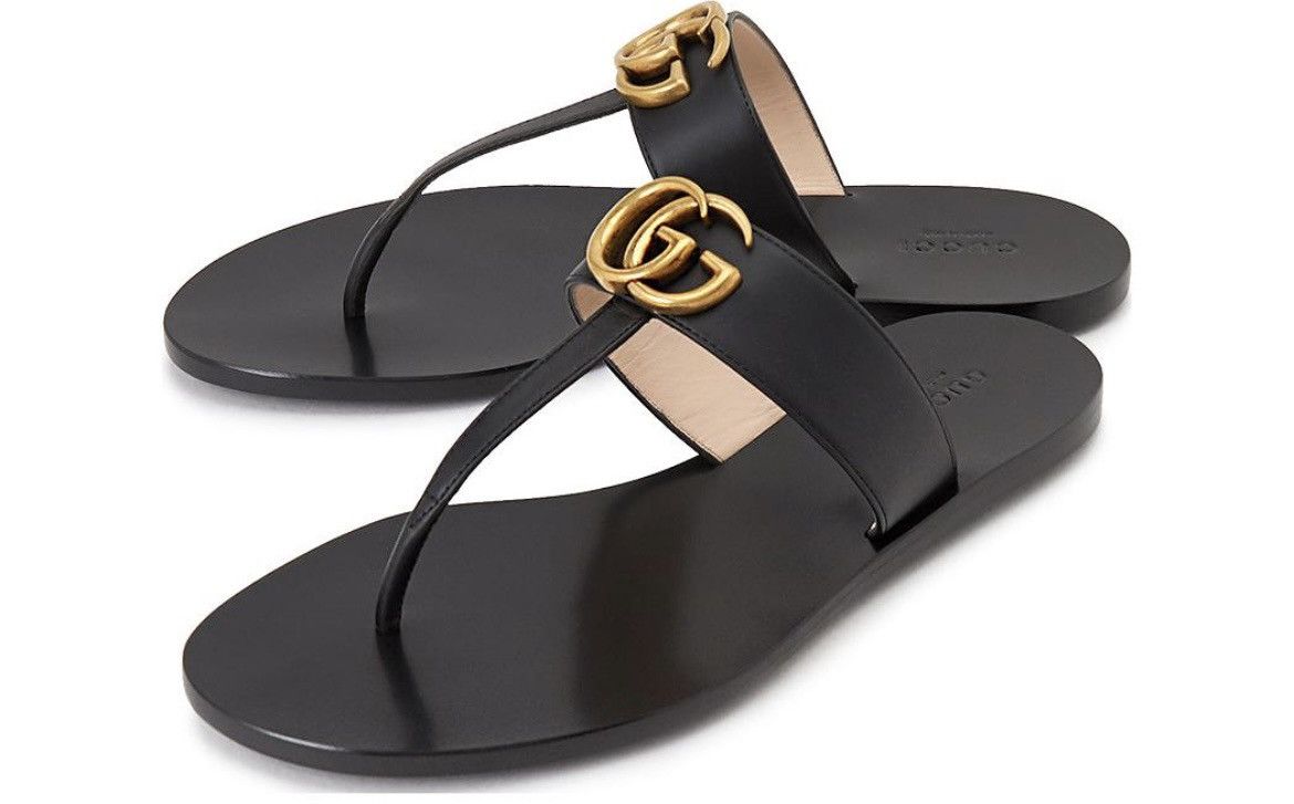 Gucci Gucci Women’s Thong Leather Sandal with Double G Lifford Size US 5 / IT 35 - 1 Thumbnail