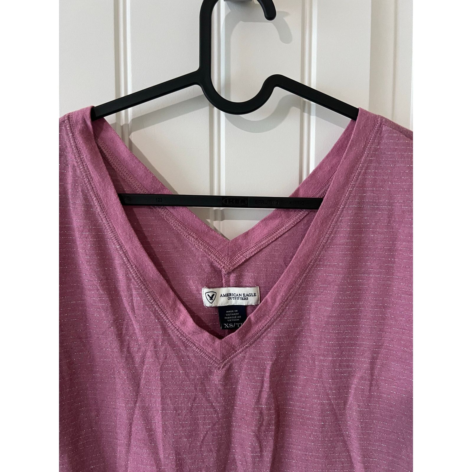 American Eagle Outfitters Light Thin Shirt Pink XS V-Neck silver trim Striped Size XS / US 0-2 / IT 36-38 - 10 Thumbnail