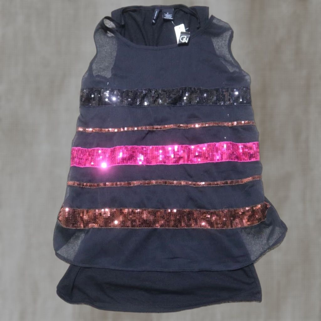 Pinko NEW New Directions Top Sleeveless Black Pink Sparkly Polyester Womens M Medium Shirt Womens Medium Black Pink Sparkly Colorful 90s Theme Size M / US 6-8 / IT 42-44 - 1 Thumbnail