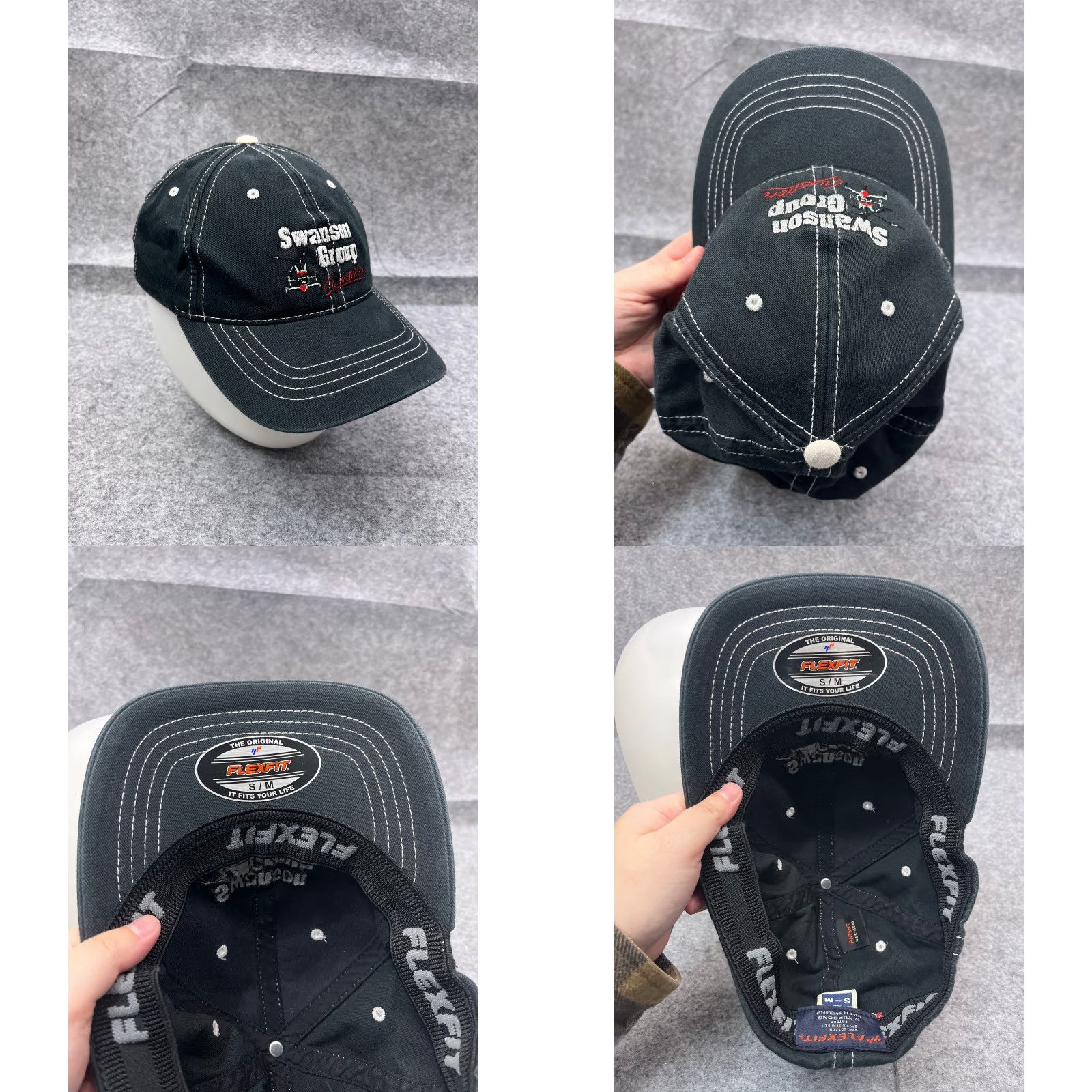 Vintage Flexfit Hat Cap Fitted Adult Medium Black Cotton Blend Stretch Baseball Cap Mens Size ONE SIZE - 8 Thumbnail