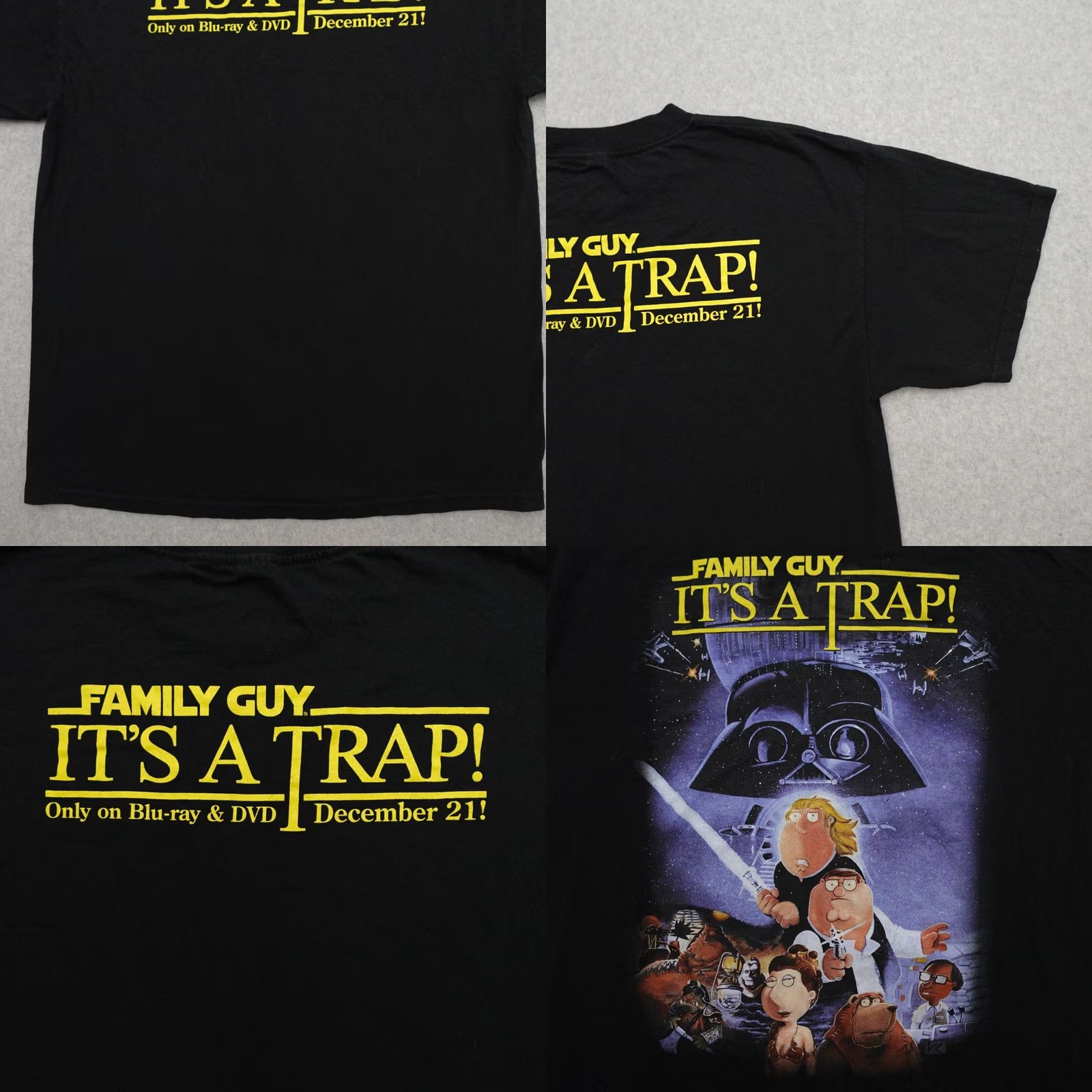 AAA Family Guy Tshirt Mens Large Black "It's a Trap" Movie Graphic Promo 21x27 Size US L / EU 52-54 / 3 - 9 Thumbnail