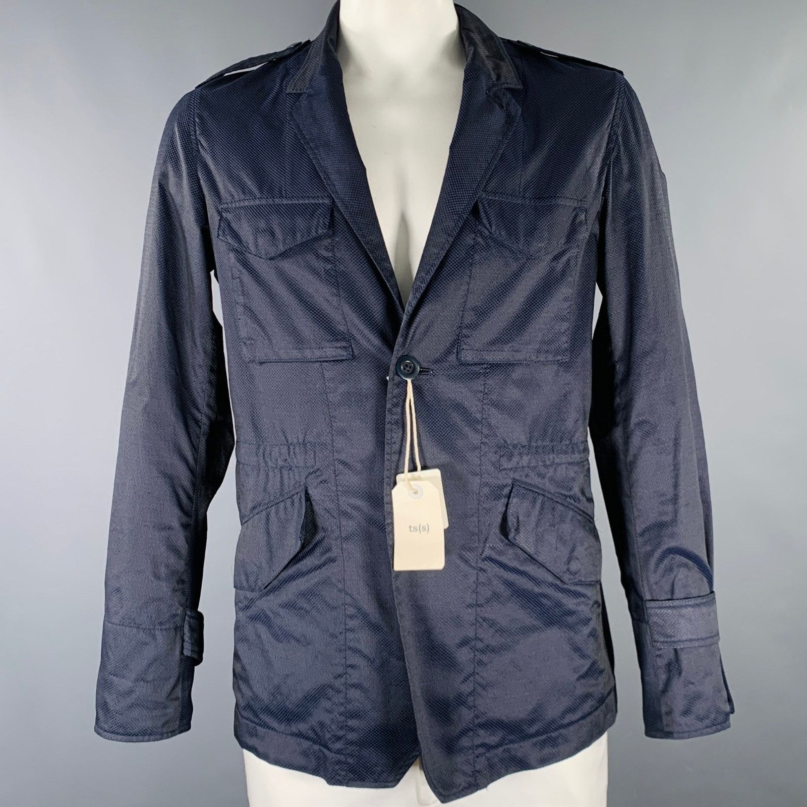 Ts(S) TS (S) Size L Navy Textured Cotton Drawstring Hacking Jacket Size US L / EU 52-54 / 3 - 1 Thumbnail
