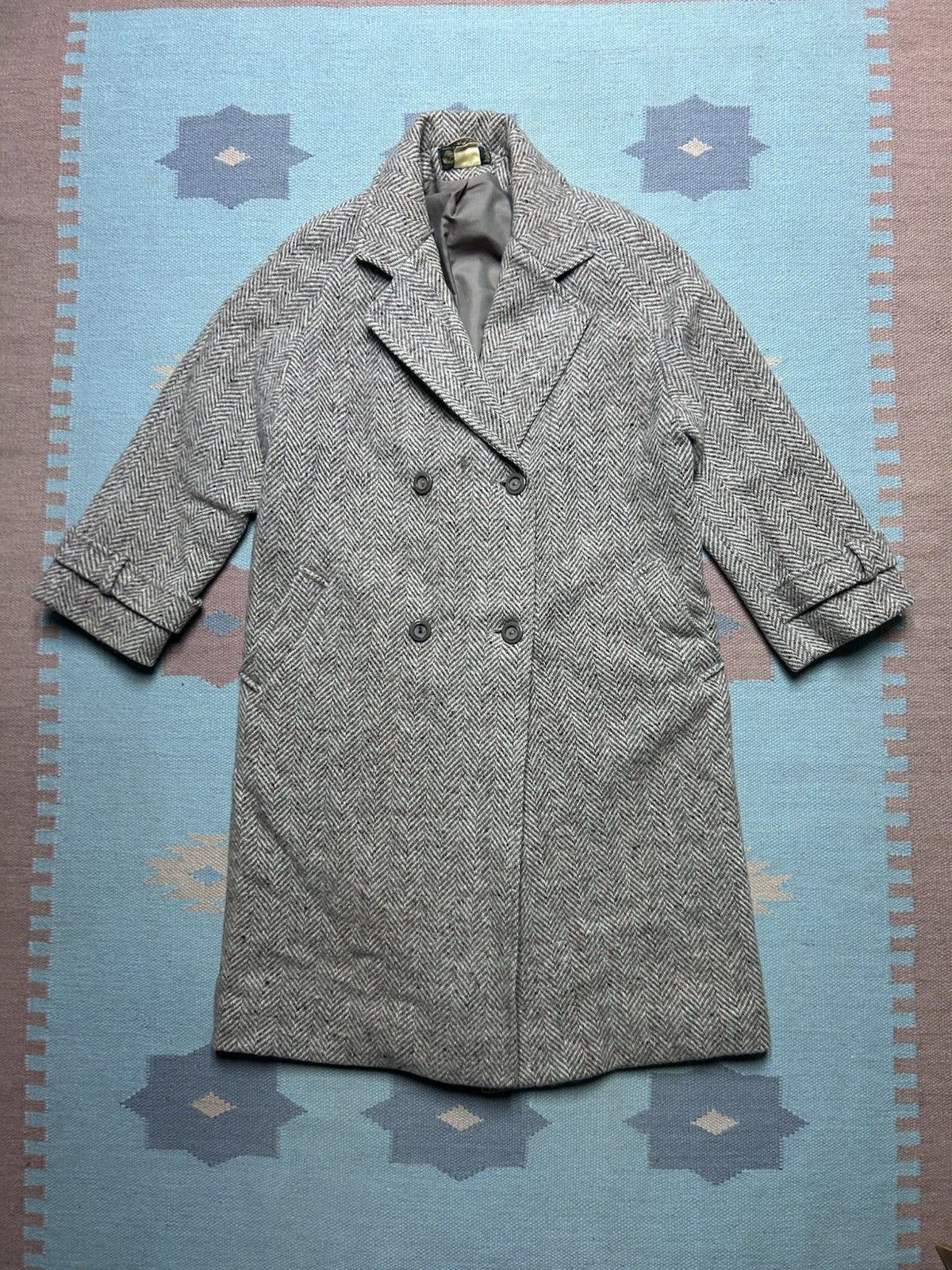 Vintage Kashmoor wool trench coat double breasted herringbone 16.5 Size L / US 10 / IT 46 - 1 Thumbnail