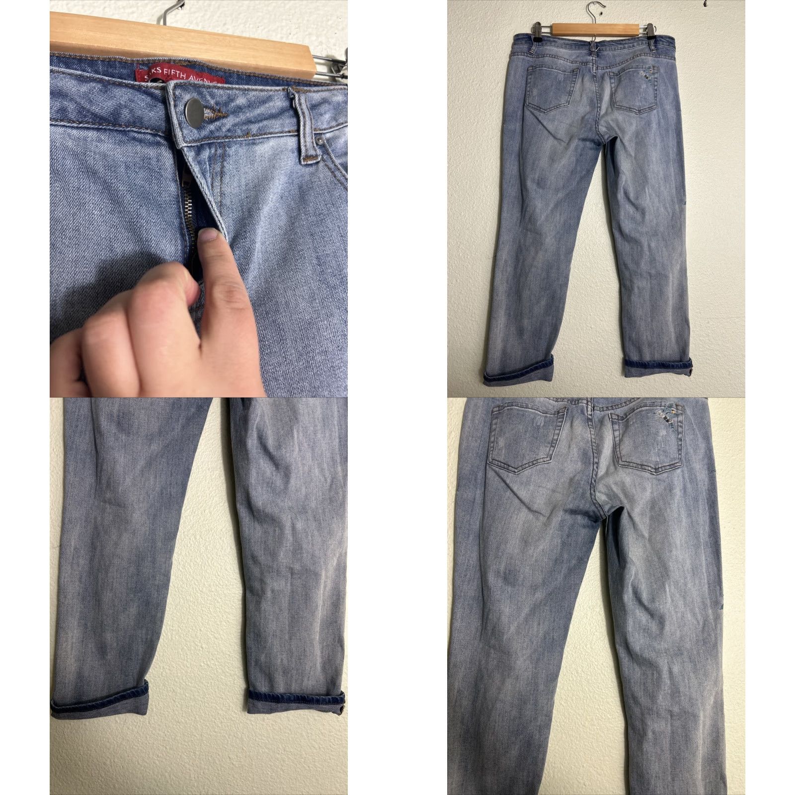 Saks Fifth Avenue VINTAGE Saks Fifth Avenue Mattie Crop Jeans Distressed Hummingbirds 29x25 Women Blue Cropped Relaxed Regular Size 29 Blue Size 29" - 8 Thumbnail