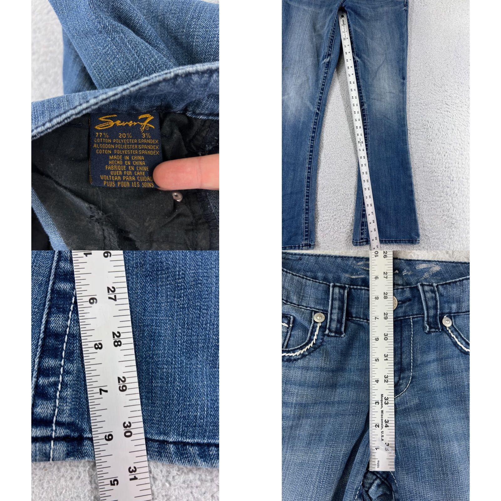 Vintage Seven7 Jeans Women 8 Blue Denim Slim Flared 30x30 Cotton Embroidered Pocket 5-Pocket Low Rise Regular Vintage No N/A Size 32" / US 10 / IT 46 - 8 Thumbnail