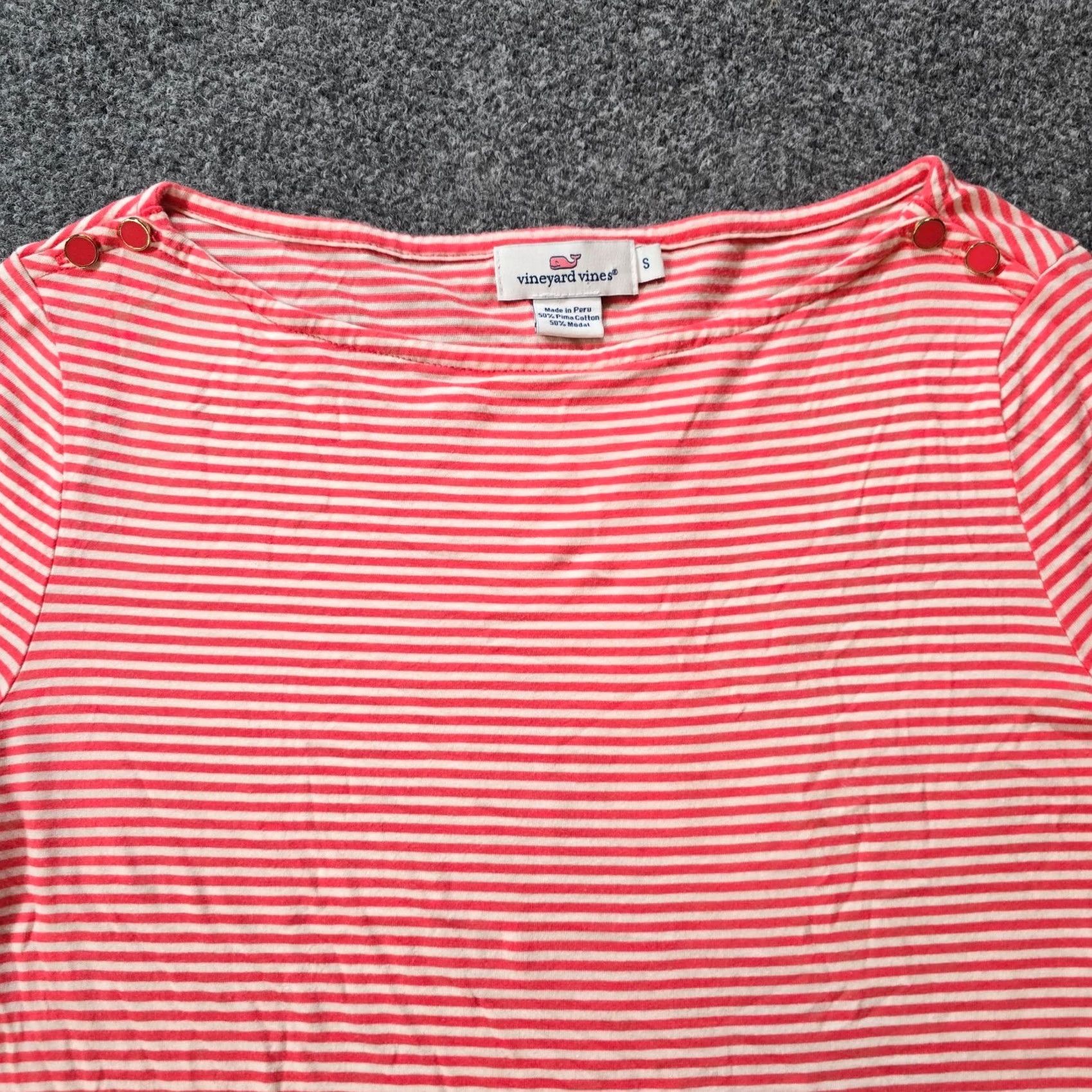 Vineyard Vines Vineyard Vines Top Womens Size Small Orange Pink Striped Boat Neck Pima Casual Shirt Size S / US 4 / IT 40 - 2 Thumbnail