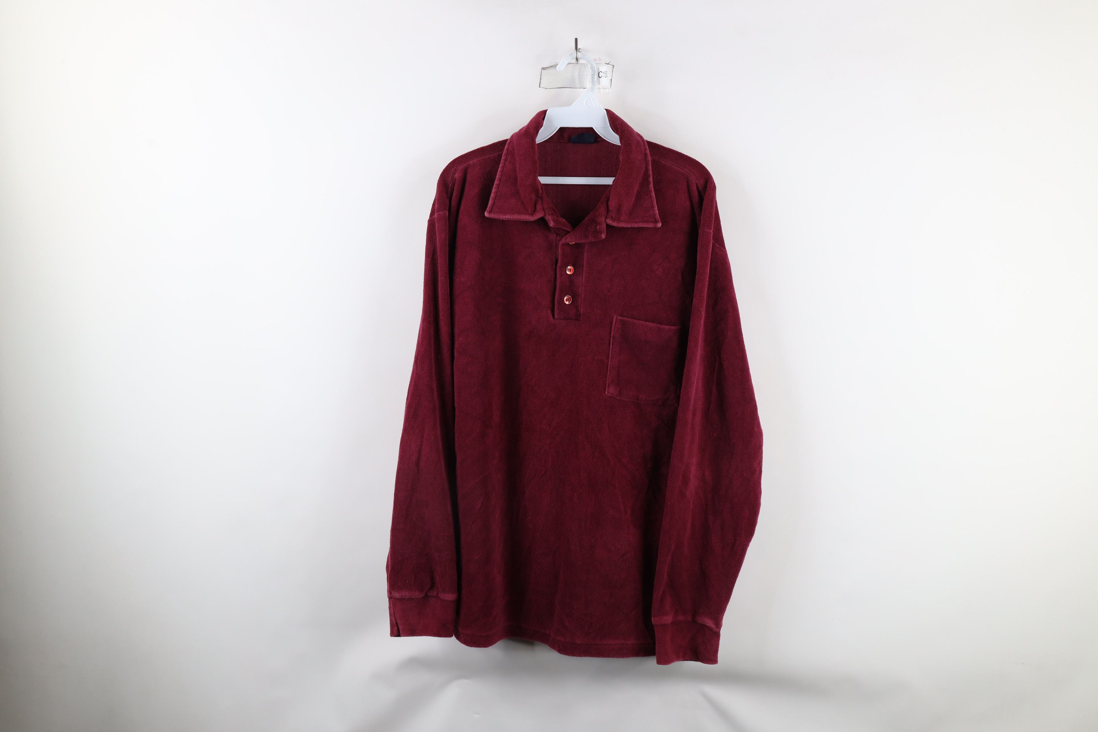 Vintage Vintage 70s Streetwear Collared Long Sleeve Polo Red USA Size US XL / EU 56 / 4 - 1 Thumbnail