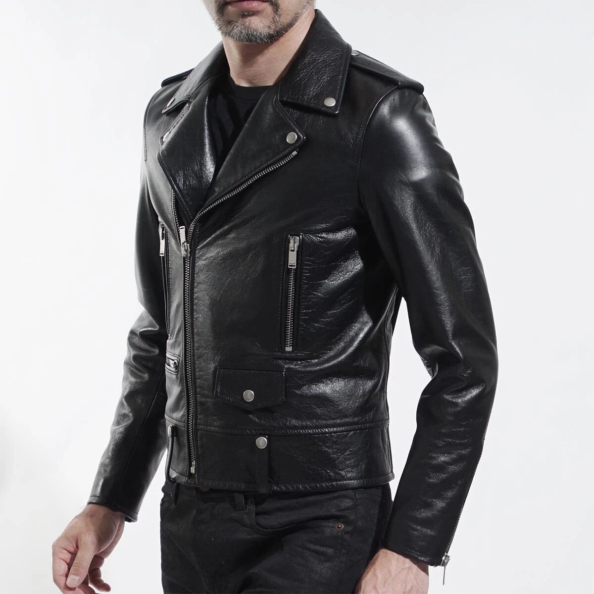 Yves Saint Laurent Motocycle leather jacket star biker black full grain Size US M / EU 48-50 / 2 - 9 Thumbnail