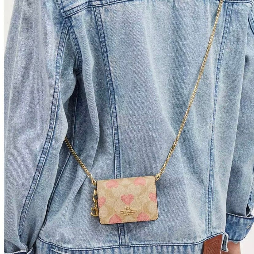 Coach Coach Mini Wallet On A Chain In Signature Canvas Heart Print Size ONE SIZE - 5 Thumbnail