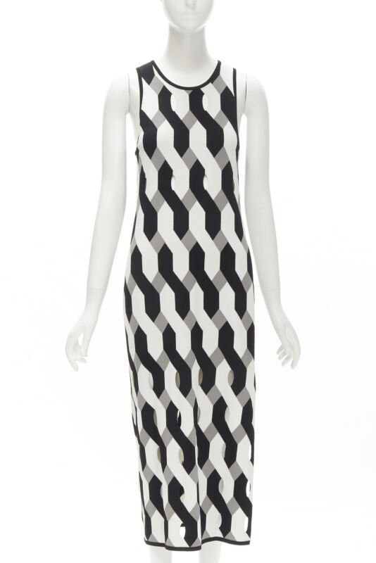 Rag & Bone RAG & BONE black grey geometric woven cut out knitted dress S Size S / US 4 / IT 40 - 1 Thumbnail