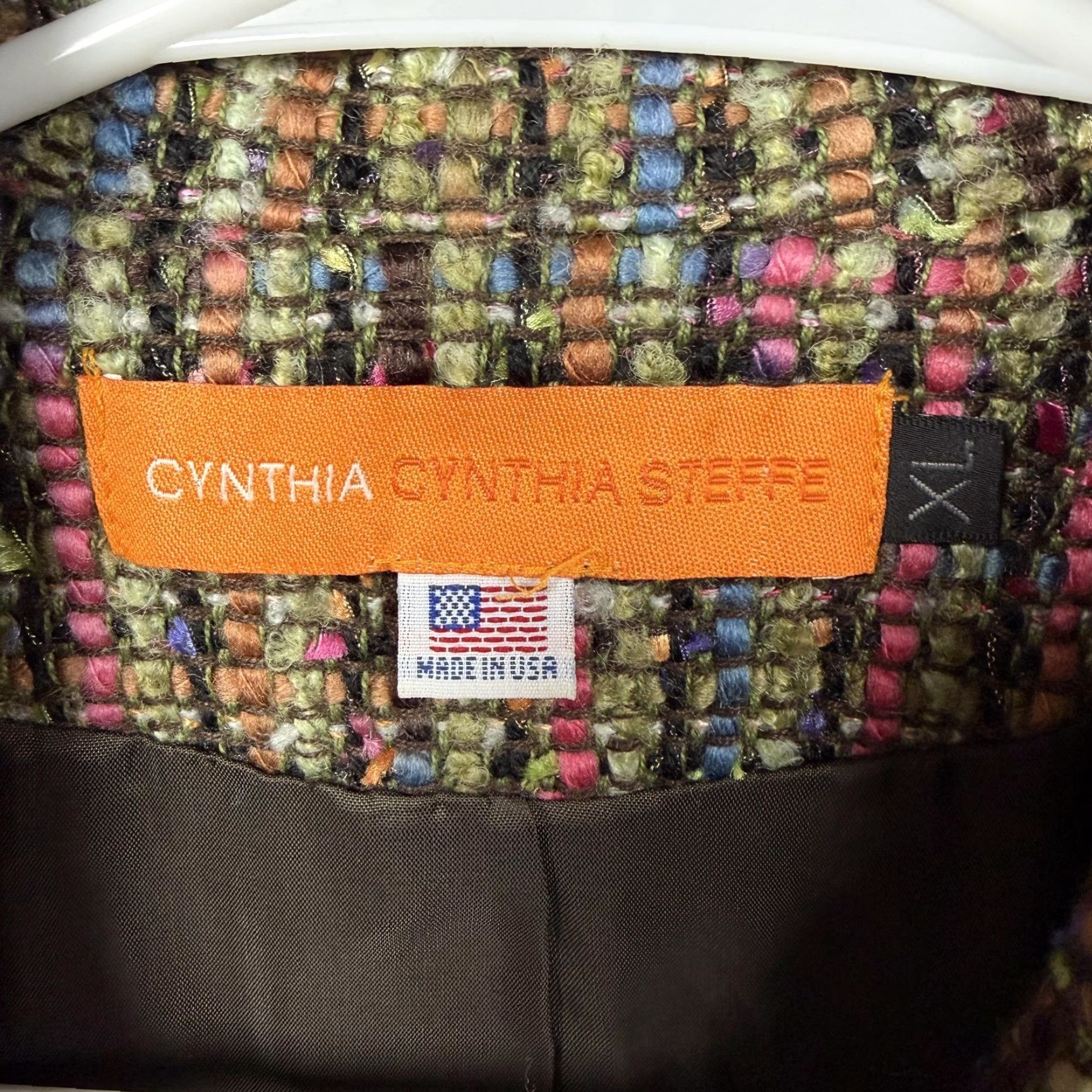 Velvet VTG 90s Cynthia Cynthia Steffe Blazer XL Multicolor Tweed Velvet Trim 3/4 Sleeve Notch Collar Pockets USA Womens Size XL / US 12-14 / IT 48-50 - 7 Thumbnail