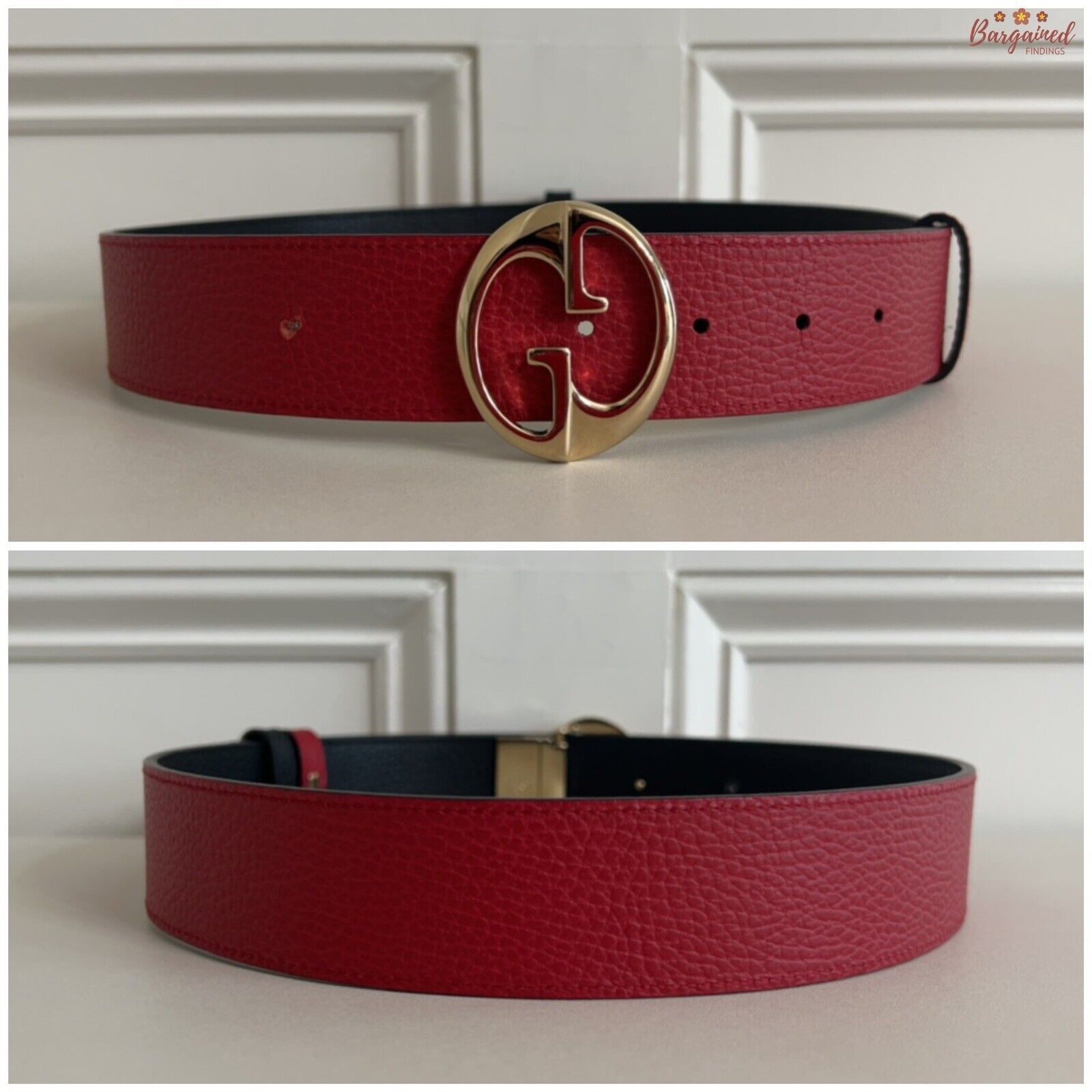 Gucci Gucci Black/Red Pebbled Calfskin 1973 Reversible Buckle Belt Size ONE SIZE - 7 Thumbnail