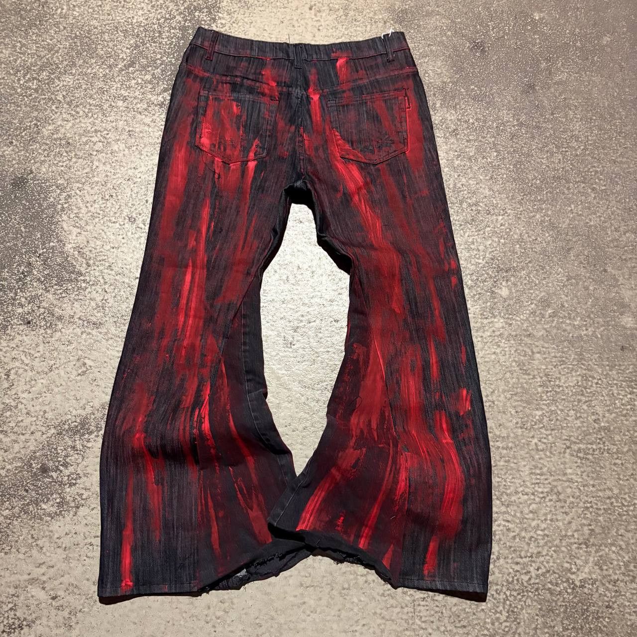 Japanese Brand Custom Black Baggy Distressed Jeans Painted Wide Leg Size US 31 - 4 Thumbnail