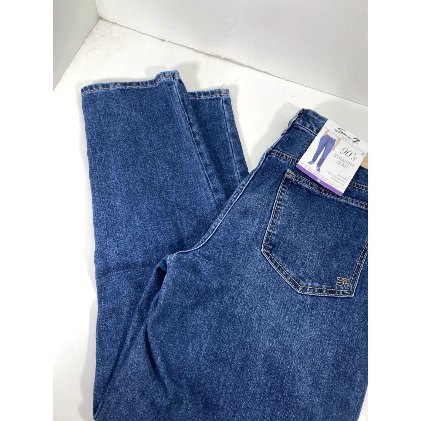 Vintage Seven7 Jeans Women Size 16 36X30 High Rise Stretch 90s Blue NWT Straight Size 38" / US 16 / IT 52 - 3 Thumbnail
