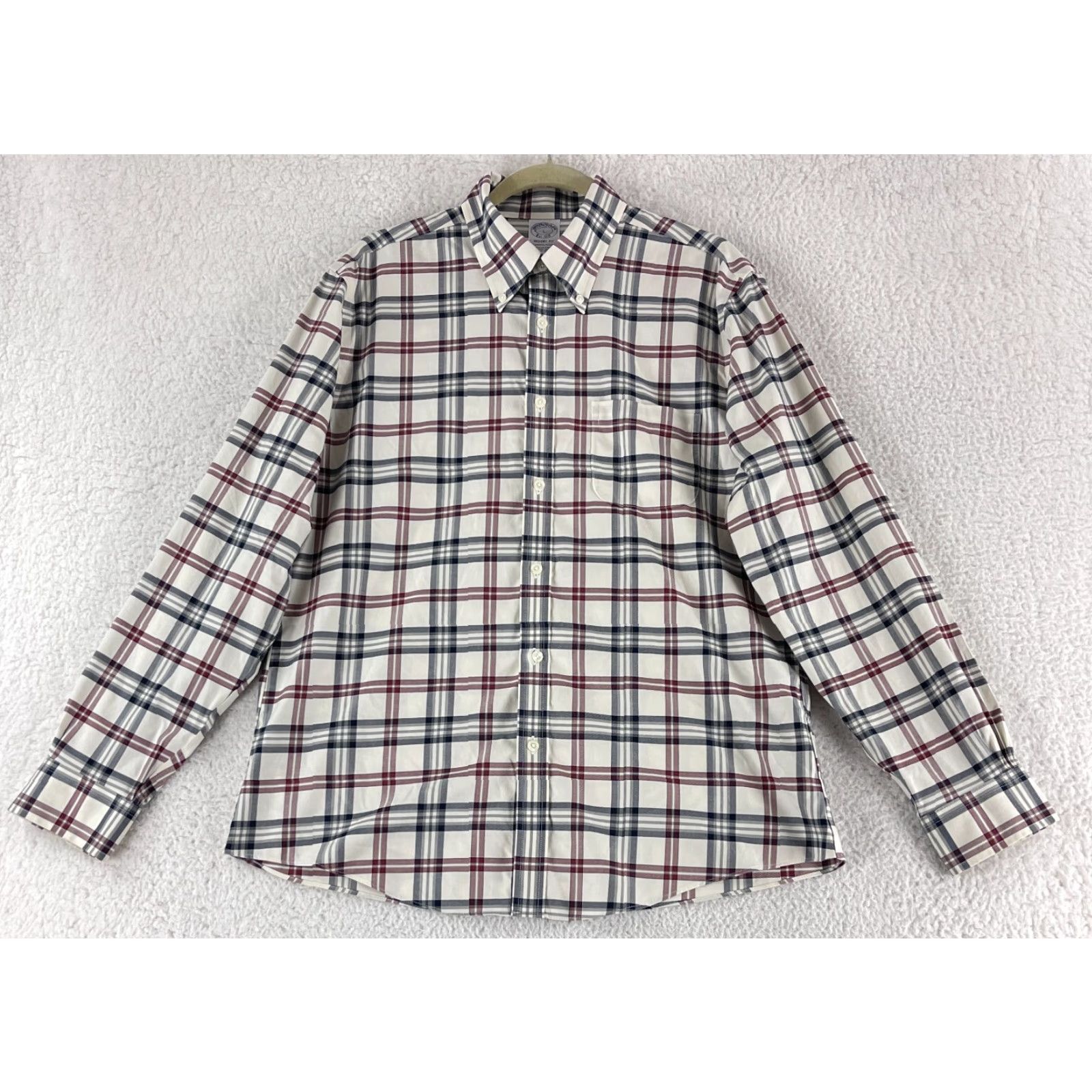 Brooks Brothers Brooks Brothers 1818 Ivory Plaid Button-Down Dress Shirt Mens Large Regent Fit Size 42R - 2 Thumbnail