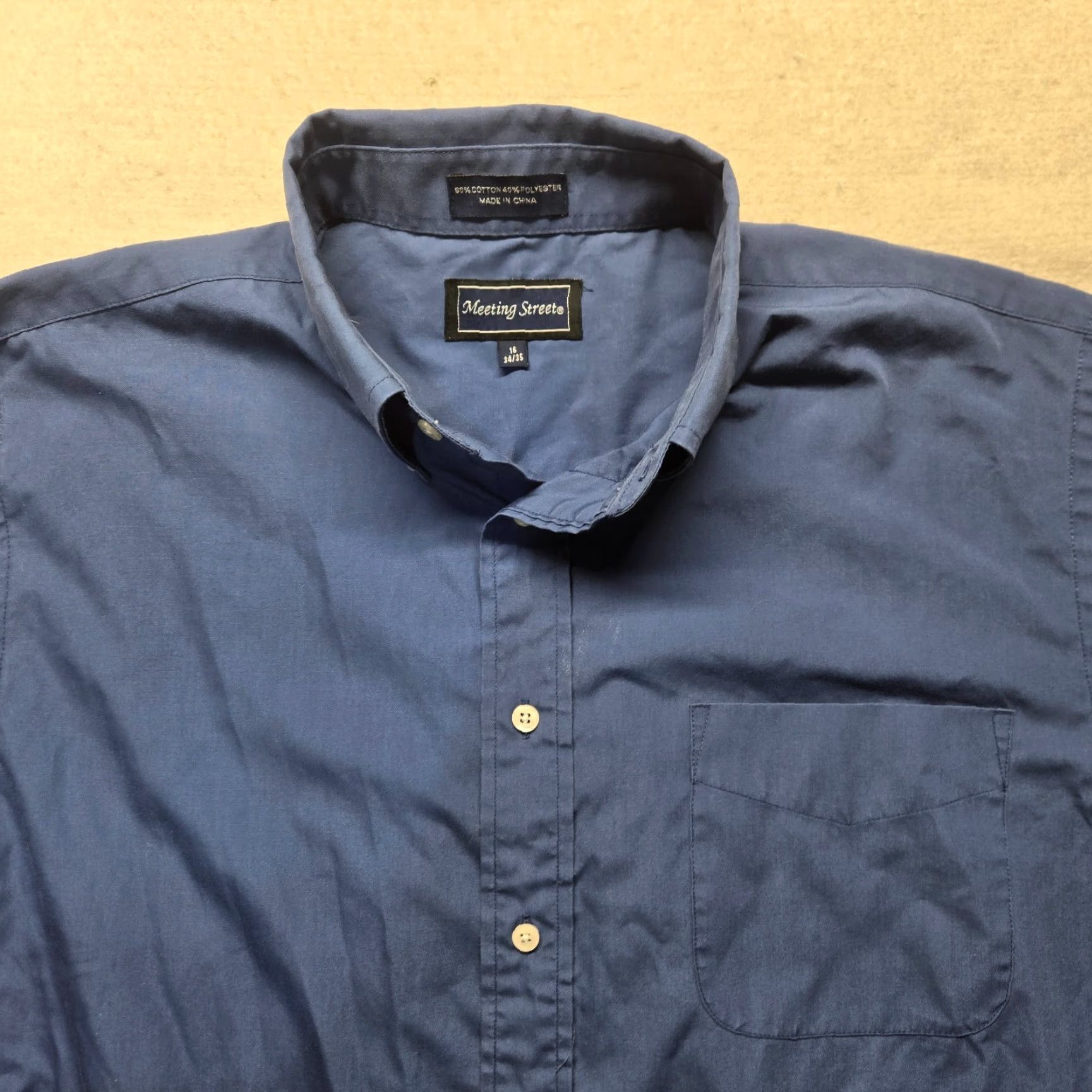 Vintage VINTAGE Meeting Street Shirt Men 16 Blue Long Sleeve Button-Up 16 34/35 Mens Size US L / EU 52-54 / 3 - 2 Thumbnail