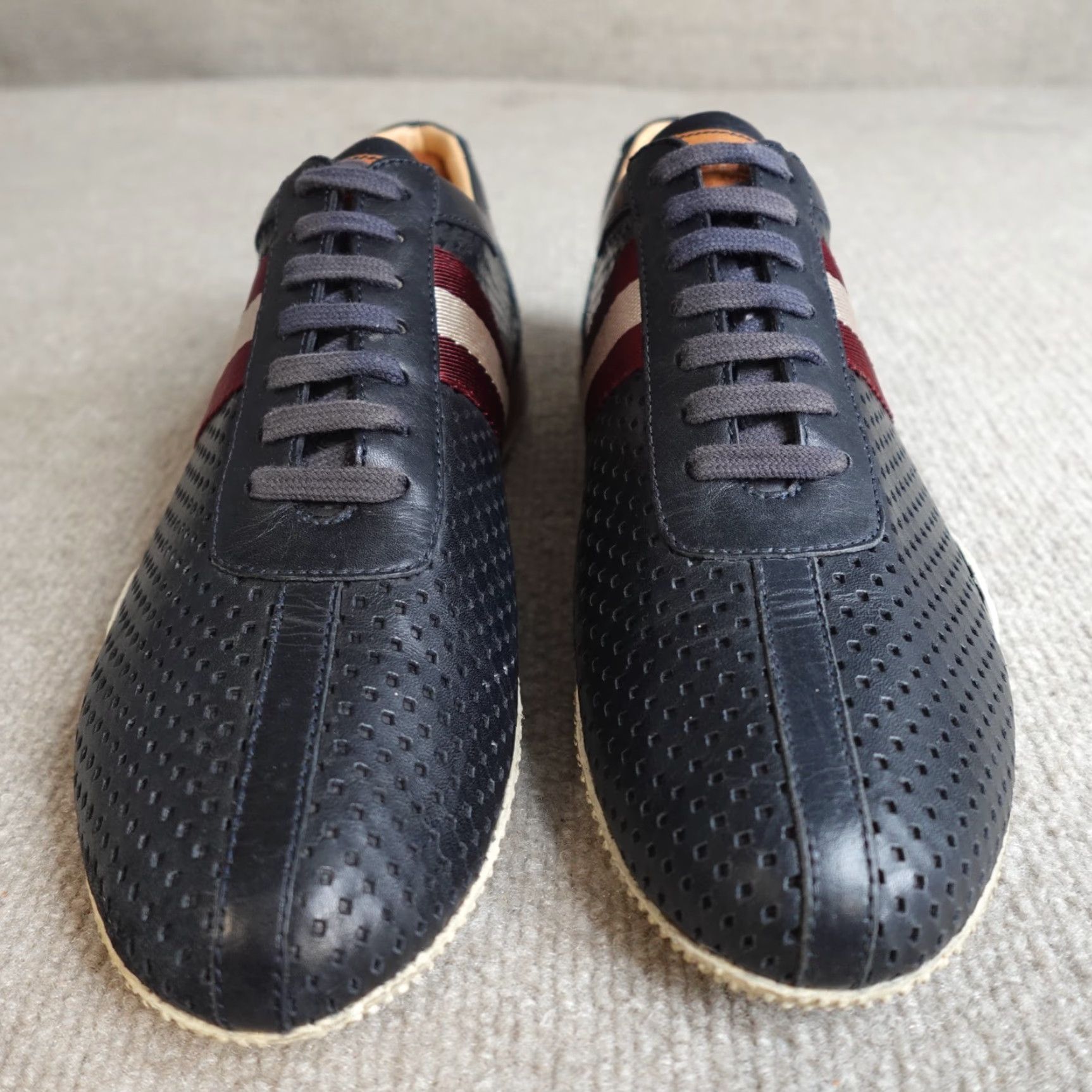 Bally Mens Sneakers 9 Blue Navy Leather Casual Sneakers D Rubber Outsole Leather Comfort Vintage No Mens Shoes
