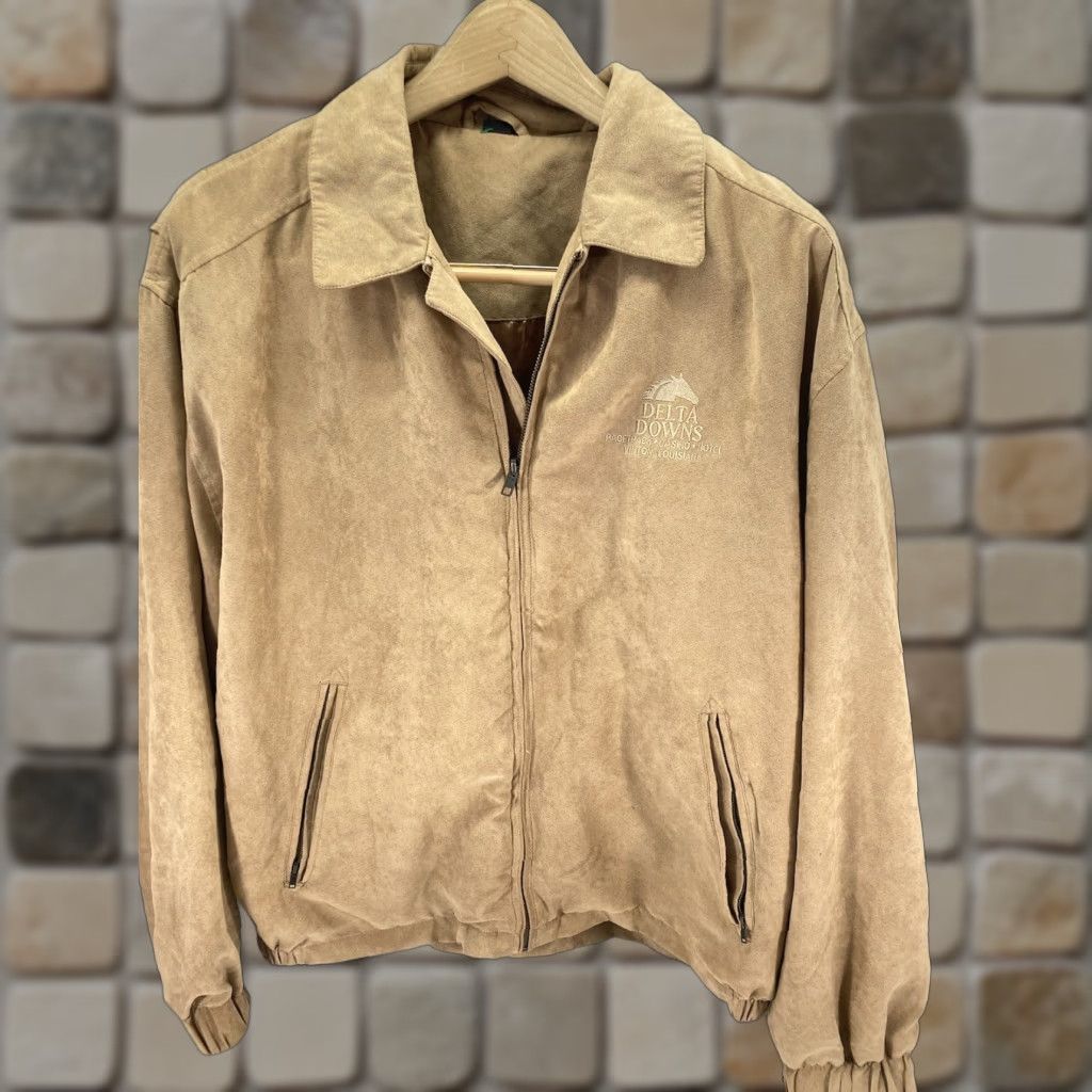 Delta Delta Downs Racetrack Jacket Men XL Beige Full Zip Microfiber Horse Racing VTG Size US XL / EU 56 / 4 - 1 Thumbnail