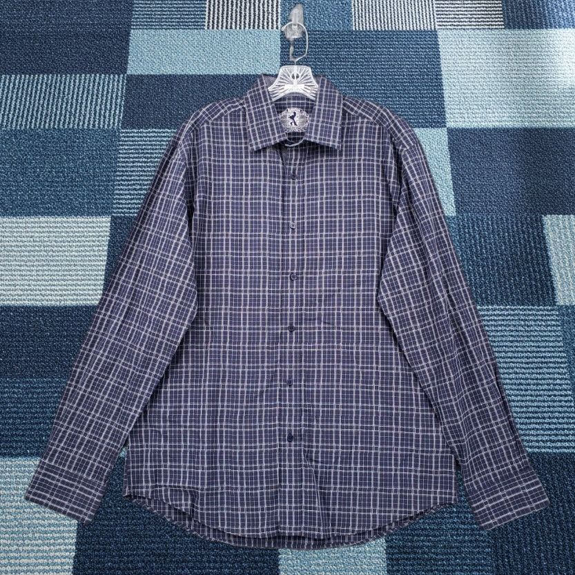 BUGATCHI BUGATCHI Shirt Mens XL Blue Plaid Button-Up Long Sleeve Shaped Fit Size US XL / EU 56 / 4 - 1 Thumbnail