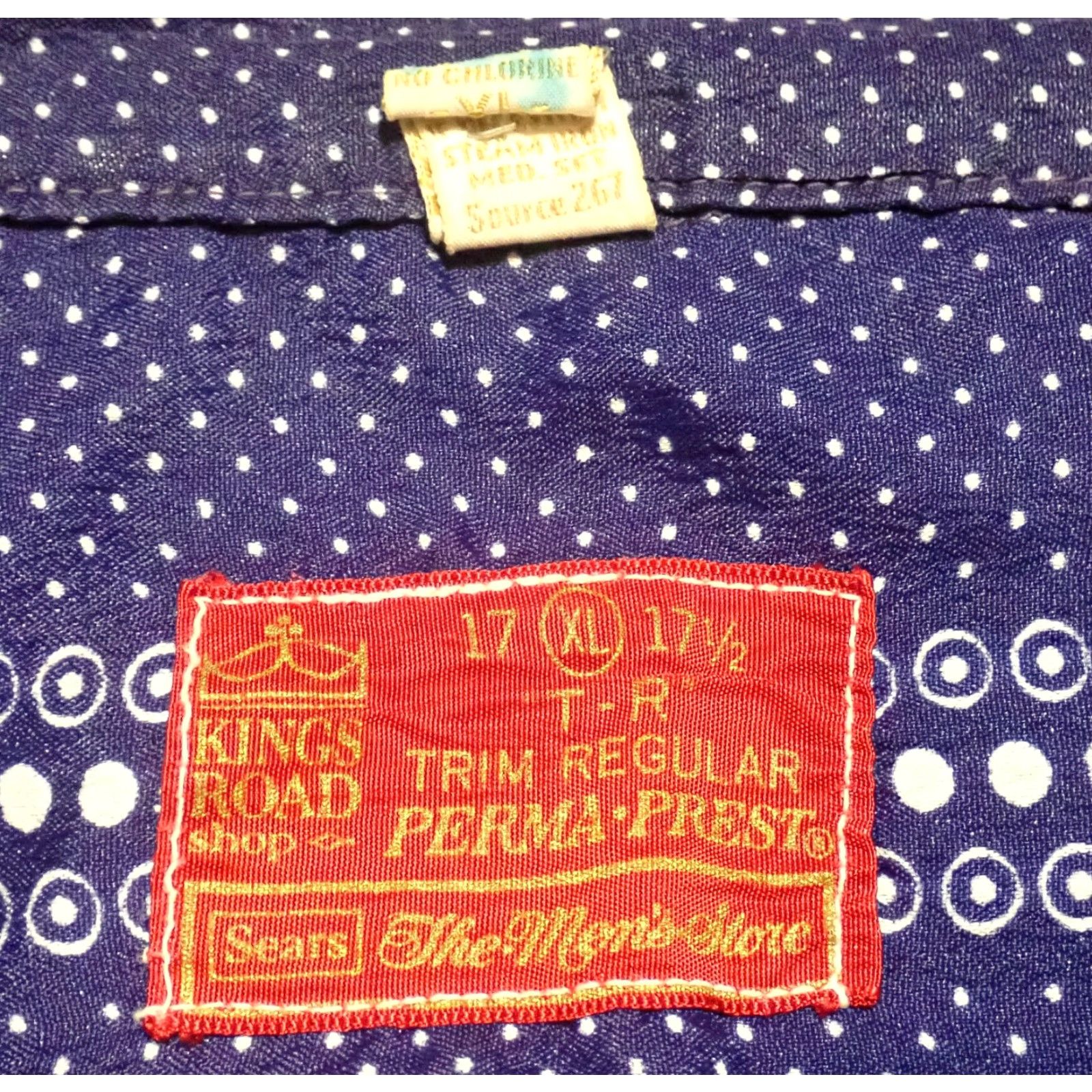Sears SEARS Kings Road MCM Disco Shirt Mens XL Vintage 70s Groovy Blue White Dot AOP Button-Front Shirt - True Vintage 1965-1976 50s 60s 70s Size US XL / EU 56 / 4 - 4 Thumbnail