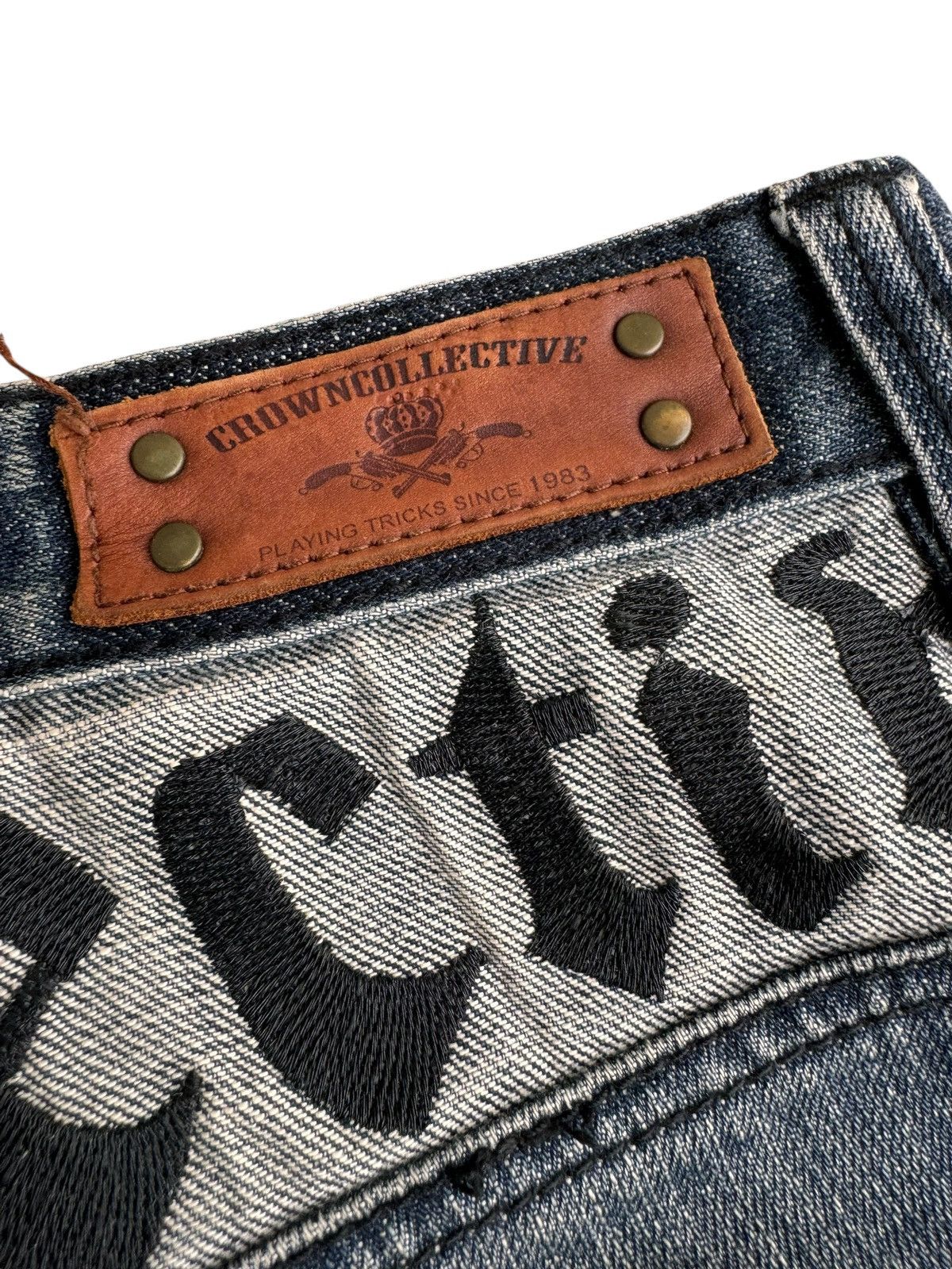 14th Addiction ⚡️⚡️Japanese Brand Crown Collective Embroidery Skull Head Jean Size US 34 / EU 50 - 9 Thumbnail