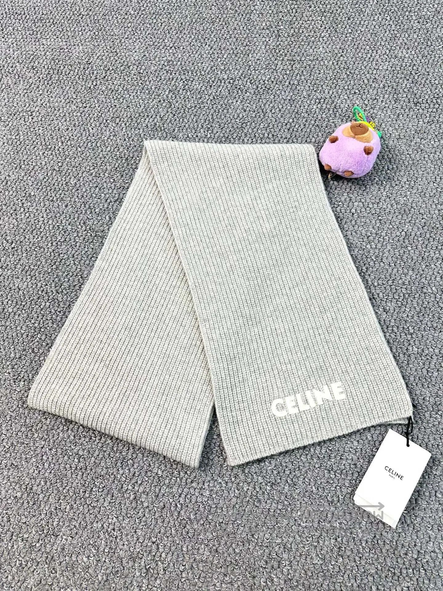 Celine CELINE Gray Letter Logo Wool Scarf| Size ONE SIZE - 1 Thumbnail