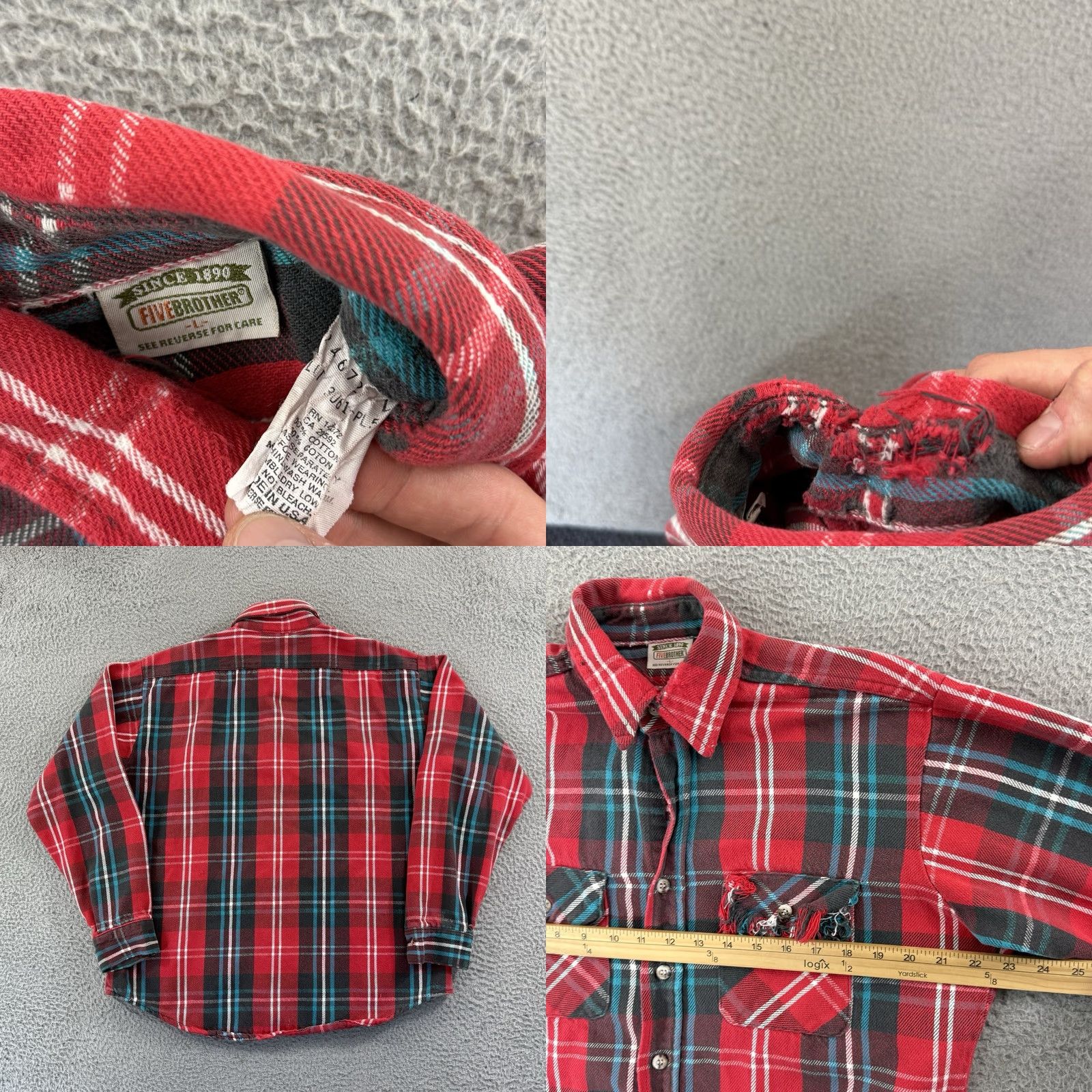 Vintage VINTAGE Five Brother Shirt Men Large Red Plaid Flannel All Cotton 90s Grunge USA Size US L / EU 52-54 / 3 - 8 Thumbnail