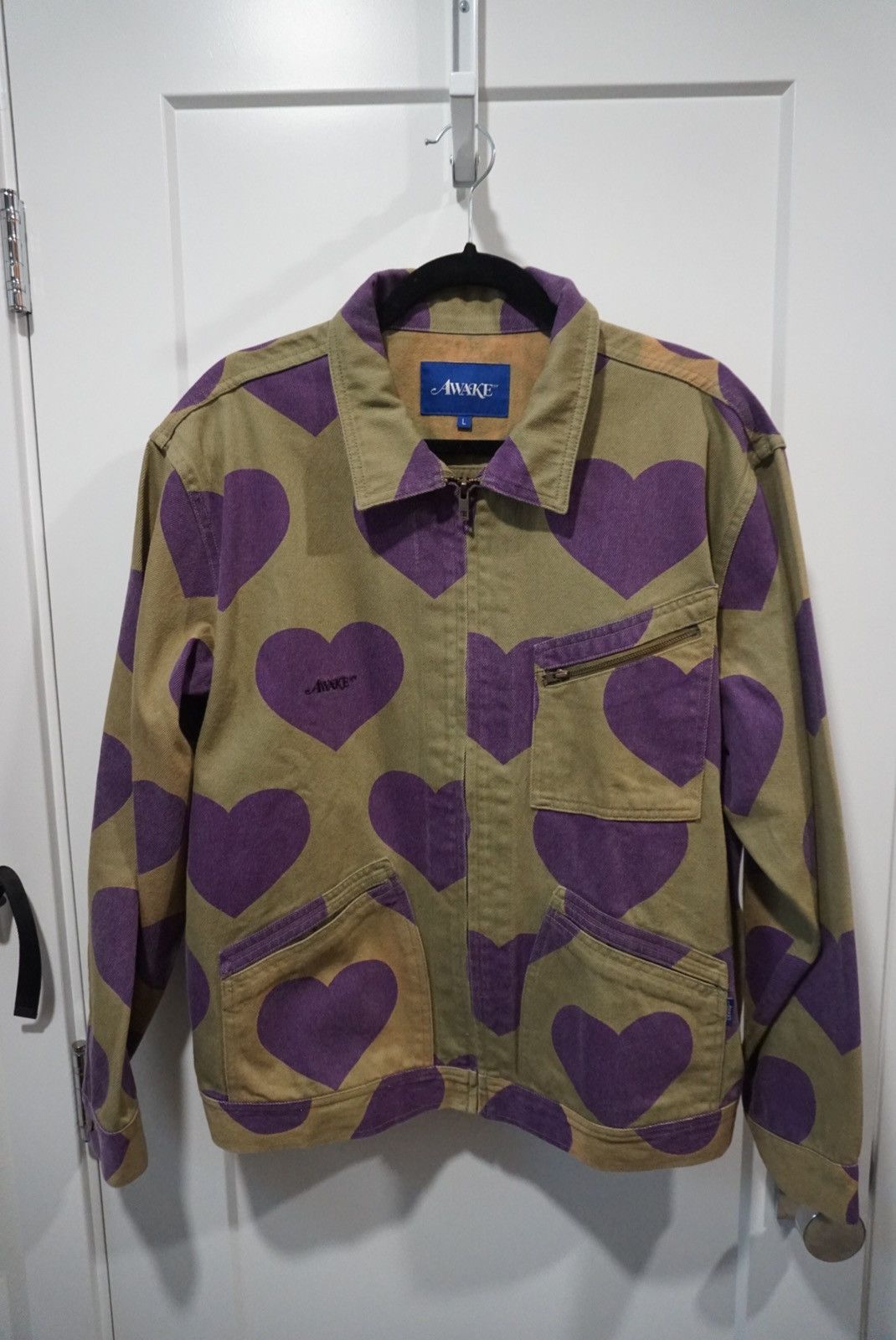 image of Awake Denim Jacket - Purple Hearts in Green, Men's (Size Large)