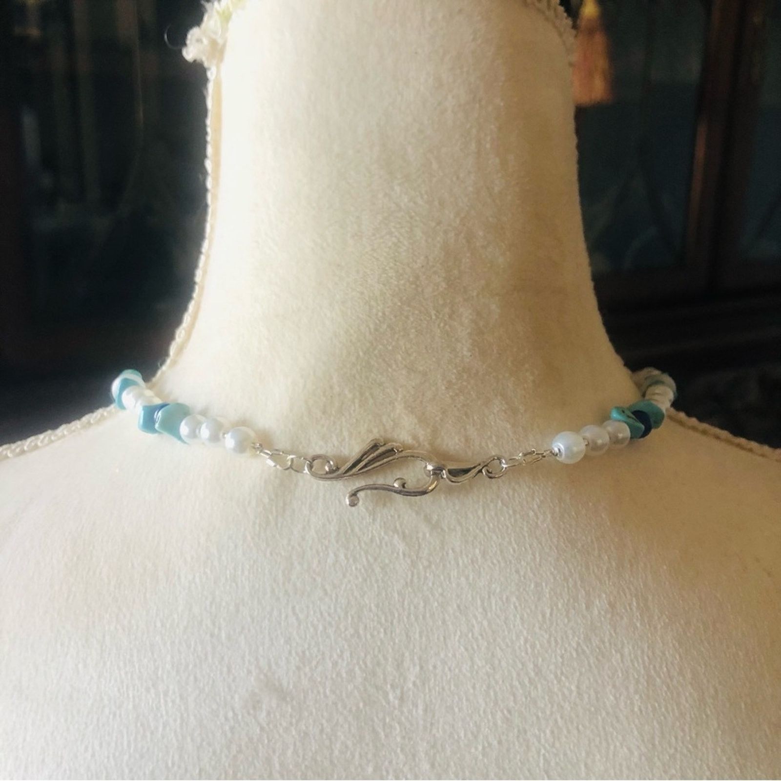 Handmade Handcrafted royal blue raindrop pendant Pearl stone necklace Size ONE SIZE - 6 Thumbnail
