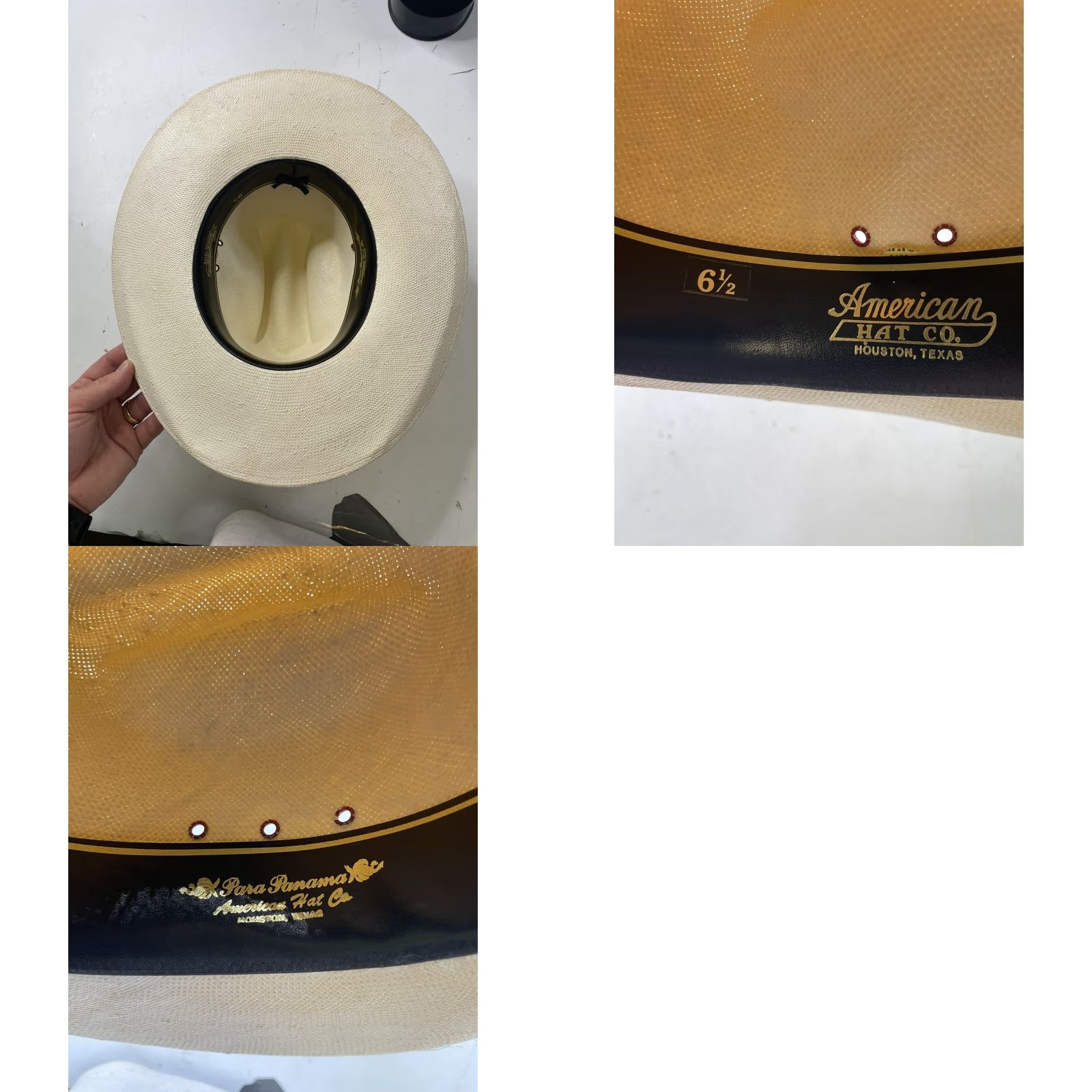CO VINTAGE American Hat Co Cowboy Hat 6 1/2 Beige Leather Straw Wide Brim Men's Outdoor Western Cowboy Hat Mens Size ONE SIZE - 8 Thumbnail