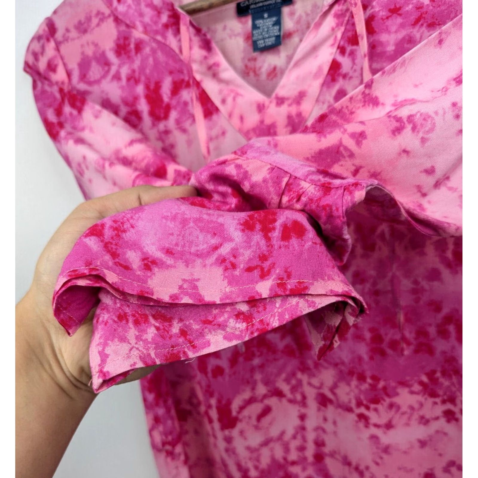 Pinko Caribbean Joe Shirt Dress Midi Long Sleeve Women S Pink Rayon Floral V-Neck Pullover Casual Travel Beach 90s Theme Womens Size S / US 4 / IT 40 - 2 Thumbnail