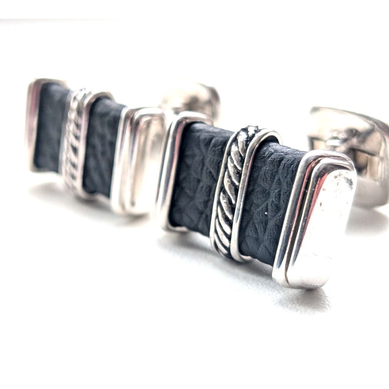 David Yurman David Yurman Leather & Sterling Silver 925 Cufflinks Size ONE SIZE - 5 Thumbnail