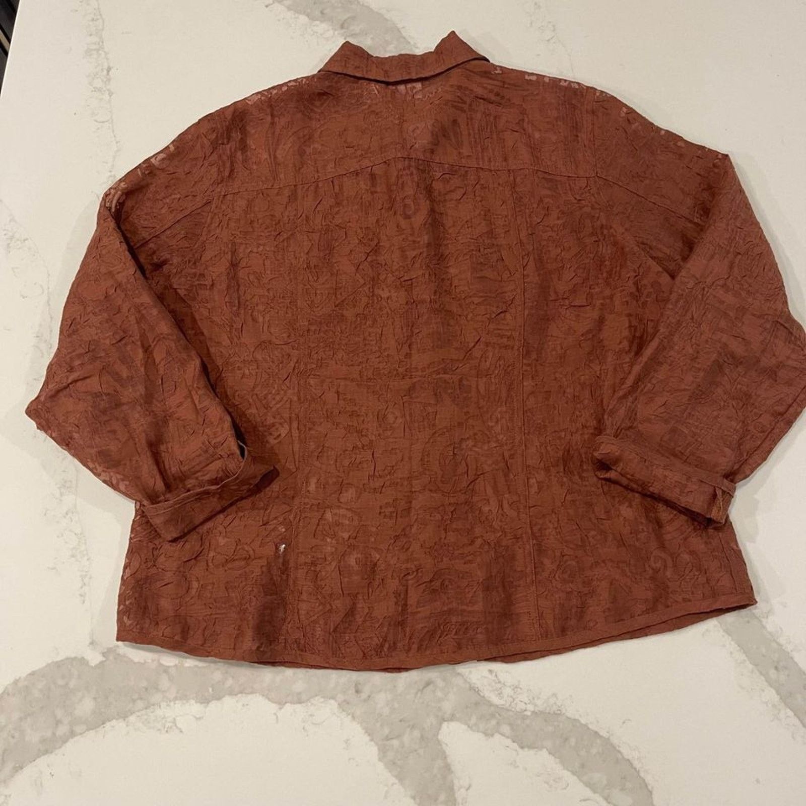 Chicos Chicos Sheer Floral Copper Brown Button Up Blouse Chicos 2 Size L / US 10 / IT 46 - 5 Thumbnail