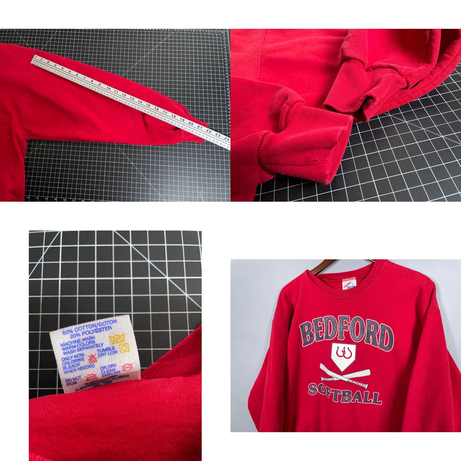Jerzees VINTAGE Jerzees Bedford Michigan Mules Softball Sweatshirt Adult Large Red Crew Neck Pullover Sweatshirt Graphic Print 90s Sports Men Size US L / EU 52-54 / 3 - 8 Thumbnail