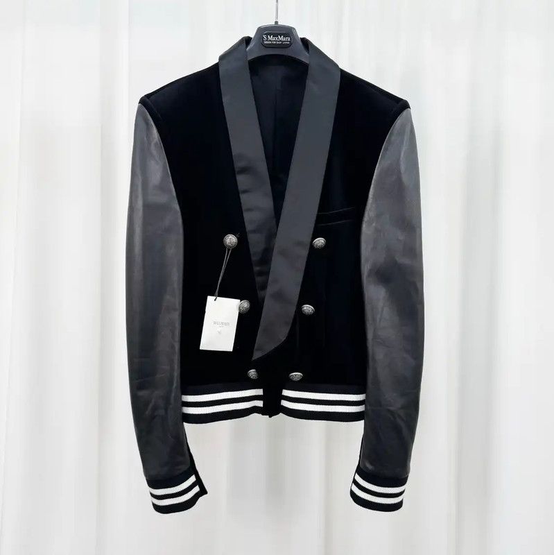 Balmain Balmain Black Leather and Velvet Short Jacket 0089 Size US XL / EU 56 / 4 - 1 Thumbnail