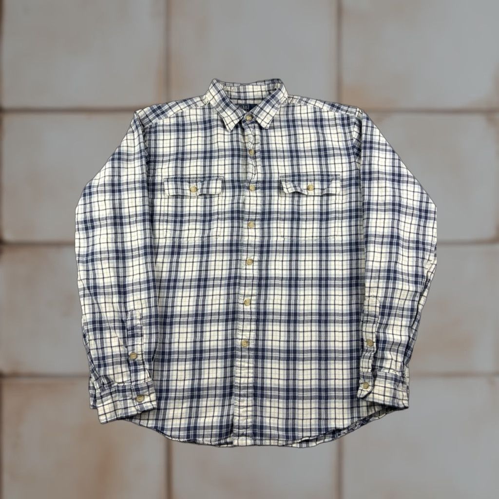 Polo Ralph Lauren VINTAGE Polo Ralph Lauren Shirt Men L Blue Plaid Flannel Button-Up Cotton Long Sleeve Size US L / EU 52-54 / 3 - 1 Thumbnail