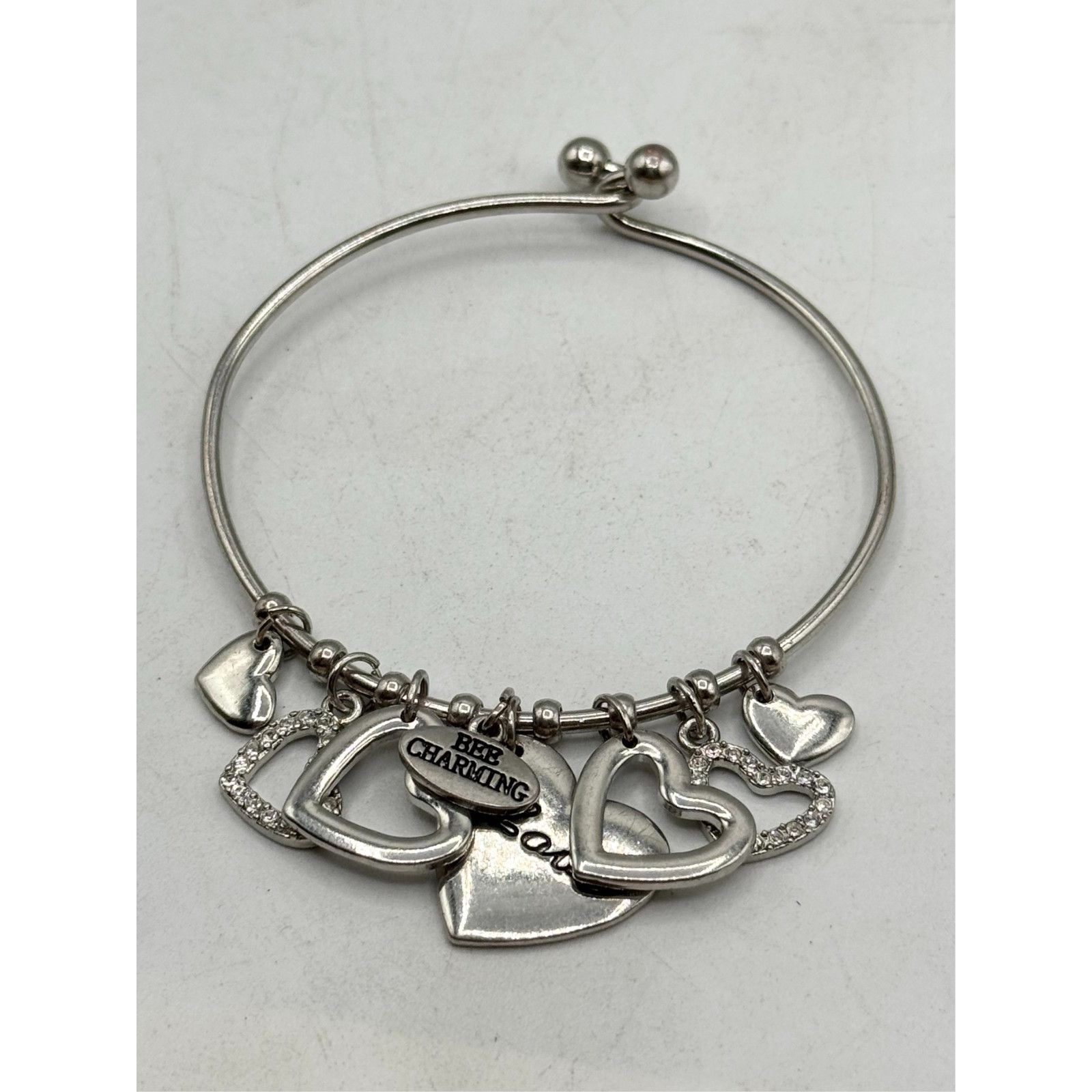 Other Love heart charm bangle silver bracelet Size ONE SIZE - 3 Thumbnail